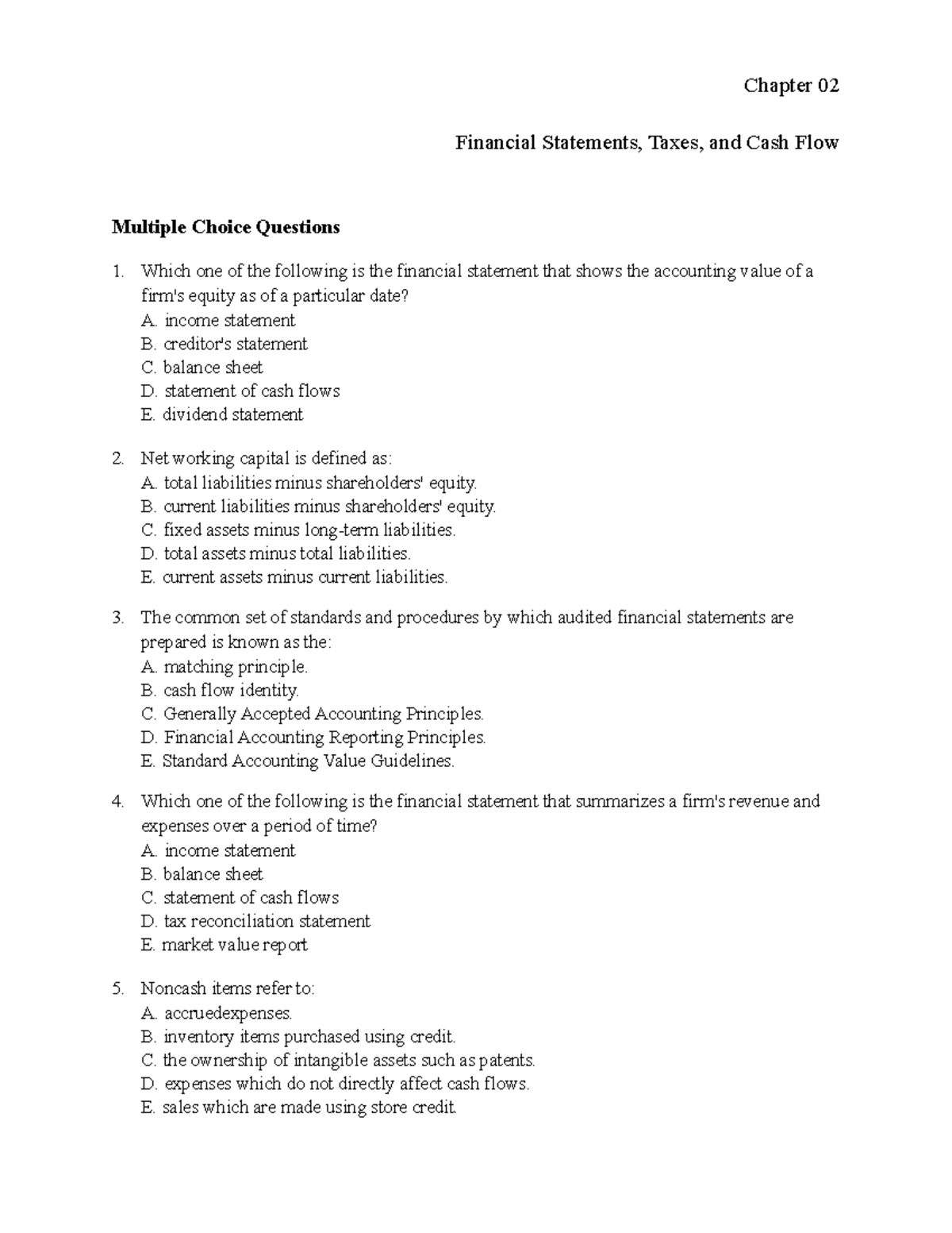 Chapter 02. MCQ Fundamentals of Finance - Chapter 02 Financial ...