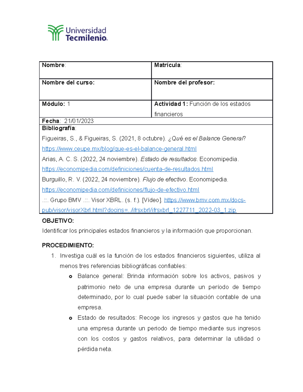 Actividad 1 adminitracion financiera - Nombre: Matrícula: Nombre del ...