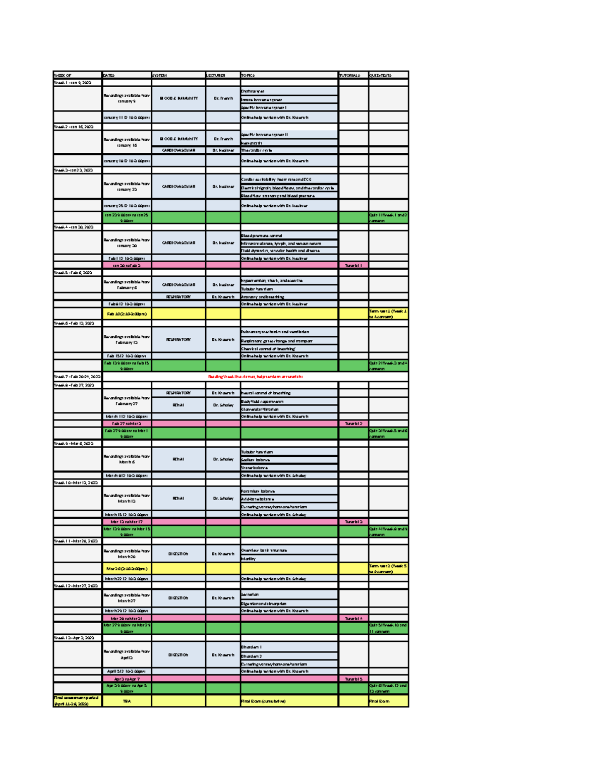 PSL301+Winter+2023+Schedule+-+Final - WEEK OF DATES SYSTEM LECTURER ...