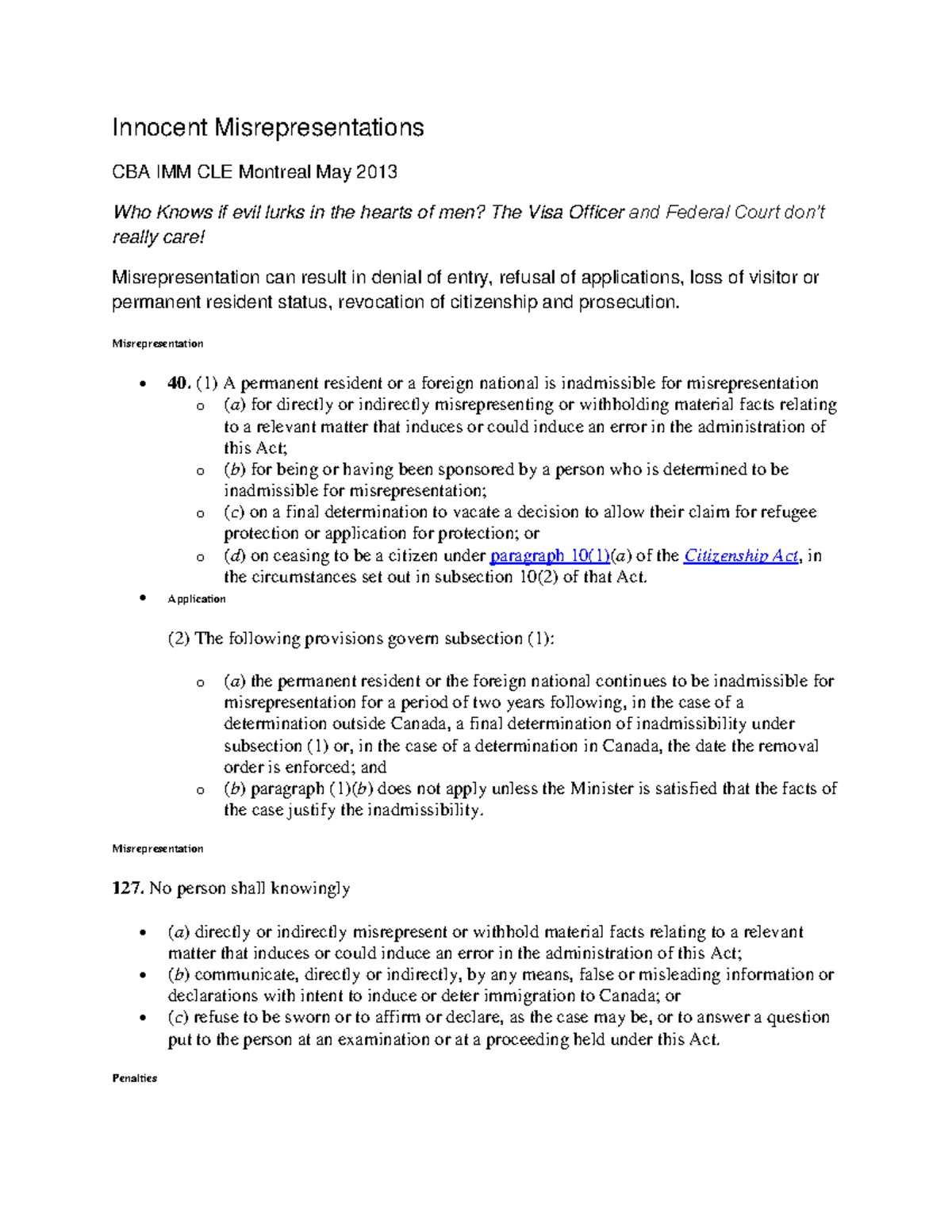 Imm13 paper mccrea - SAKJASHKQUS - Innocent Misrepresentations CBA IMM ...