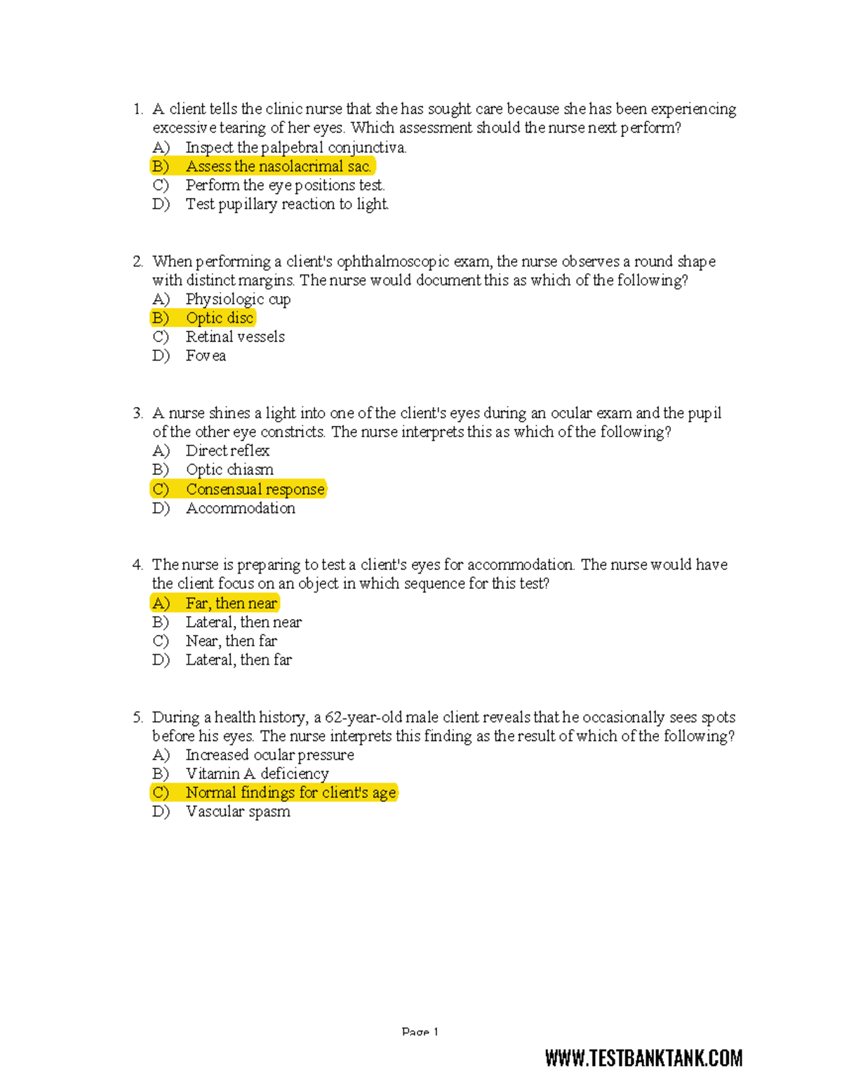 Chapter 16-Assessing Eyes Practice Study Guide - Page 1 A client tells ...