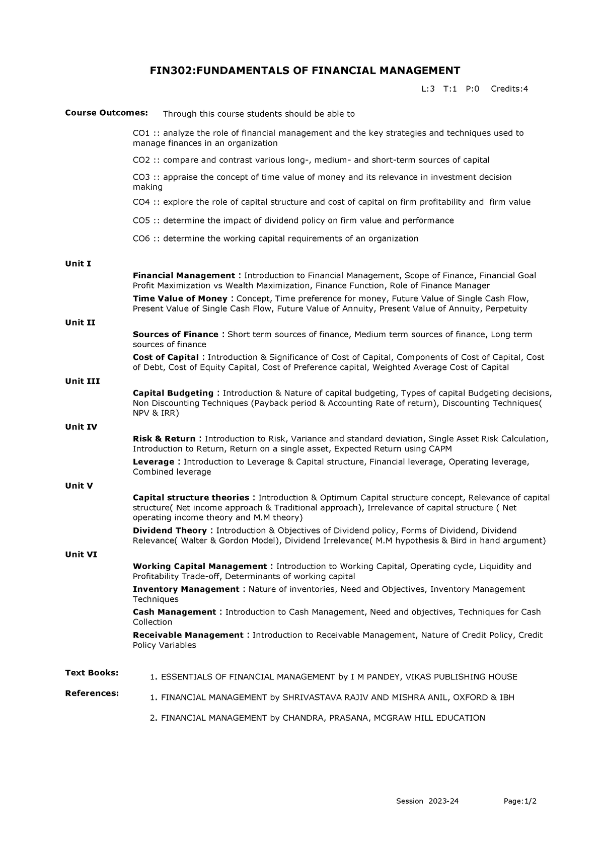 Frm Course Syllabus IPDownload - FIN302:FUNDAMENTALS OF FINANCIAL ...