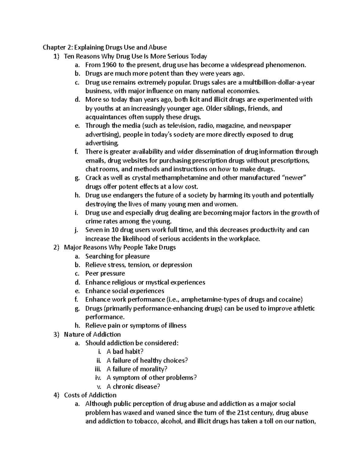 Chapter 2 - Chapter 2: Explaining Drugs Use and Abuse 1) Ten Reasons ...