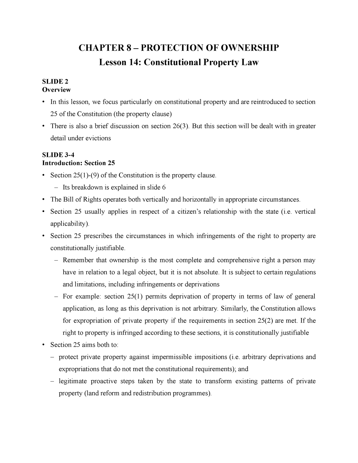 Lesson 14 Part I - Law Of Property - CHAPTER 8 – PROTECTION OF ...