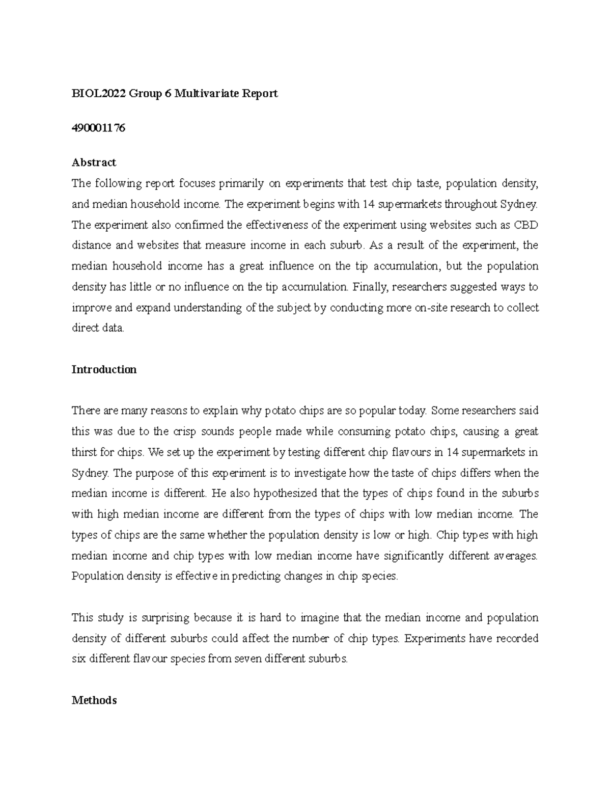 BIOL Multivaraite Report - BIOL2022 Group 6 Multivariate Report ...