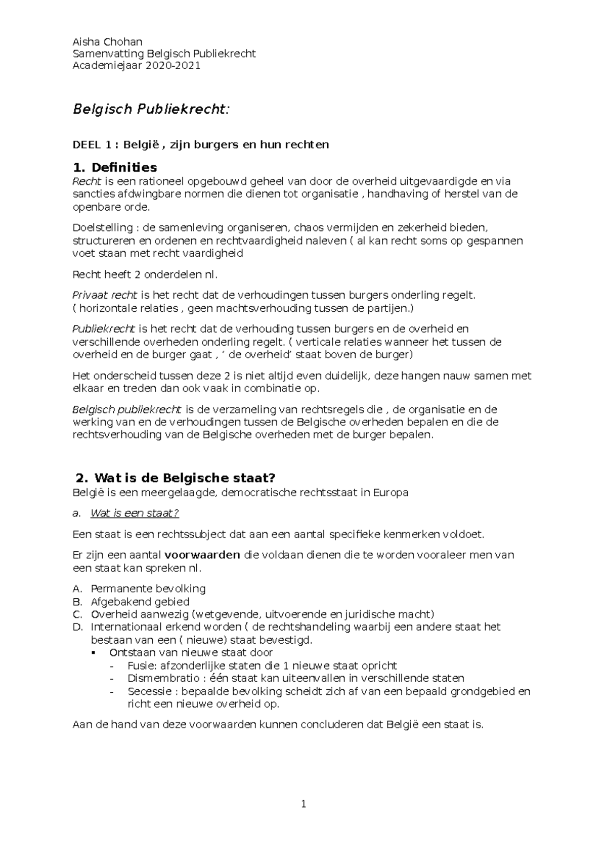 Samenvatting Belgisch Publiekrecht Deel 1 - Samenvatting Belgisch ...