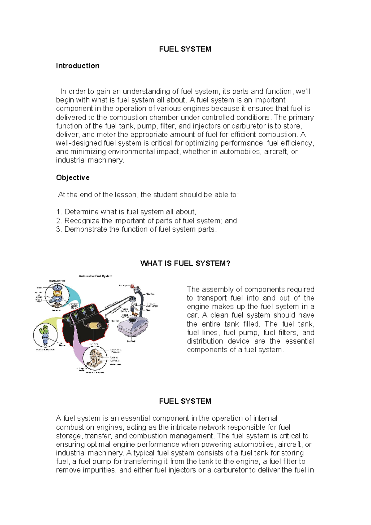 FUEL- System - FUEL SYSTEM Introduction In order to gain an ...
