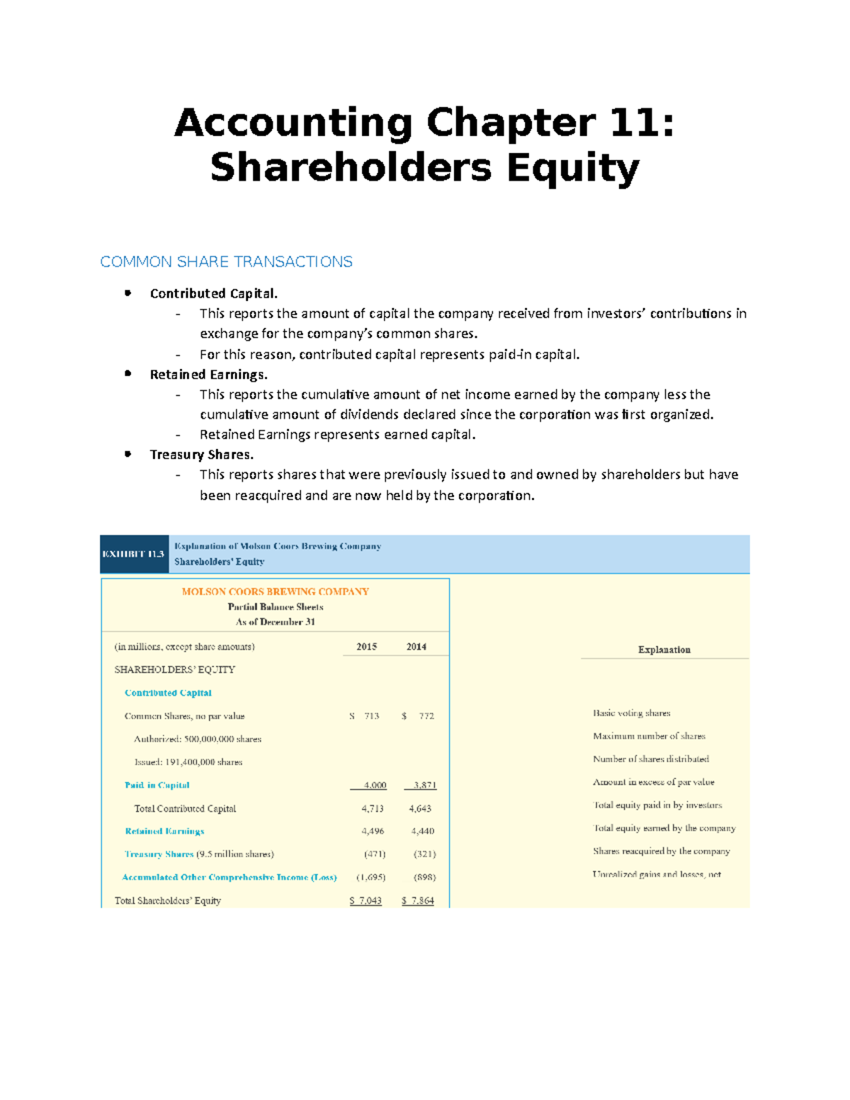 Accounting Chapter 11 Notes - Accounting Chapter 11: Shareholders ...