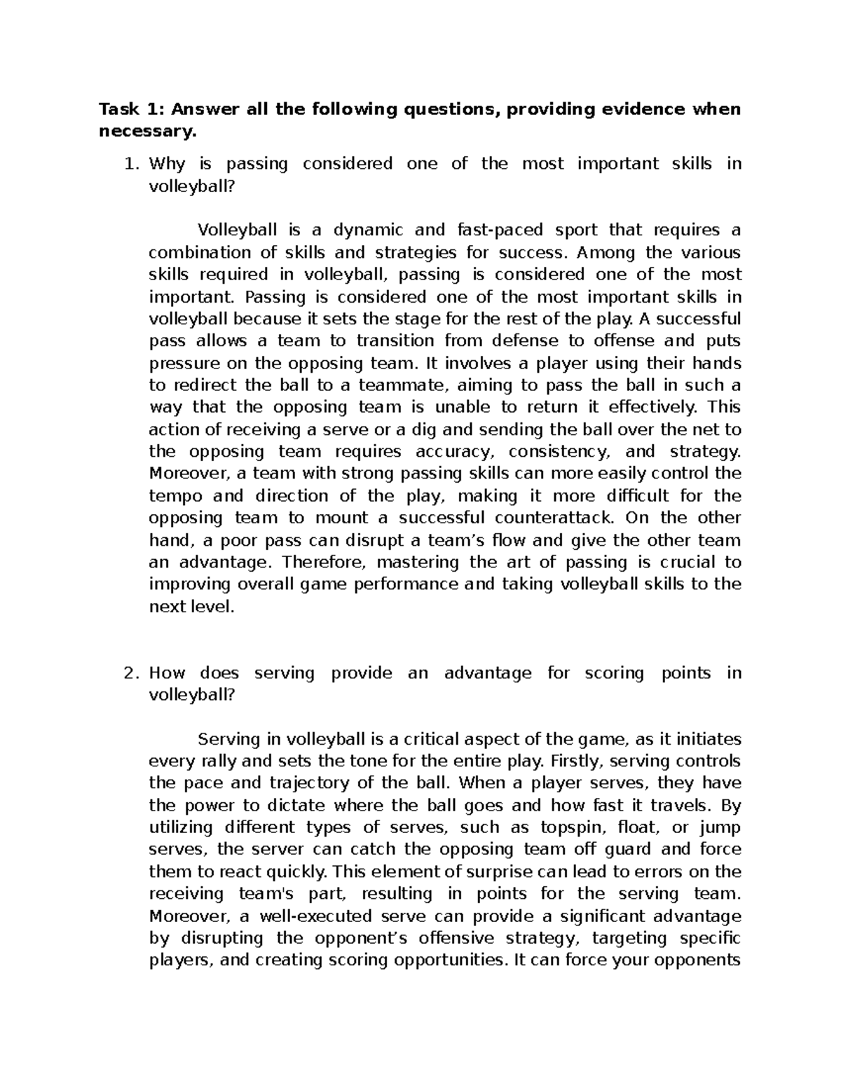 PE104- TASK 1 and TASK 2 - essay - Task 1: Answer all the following ...
