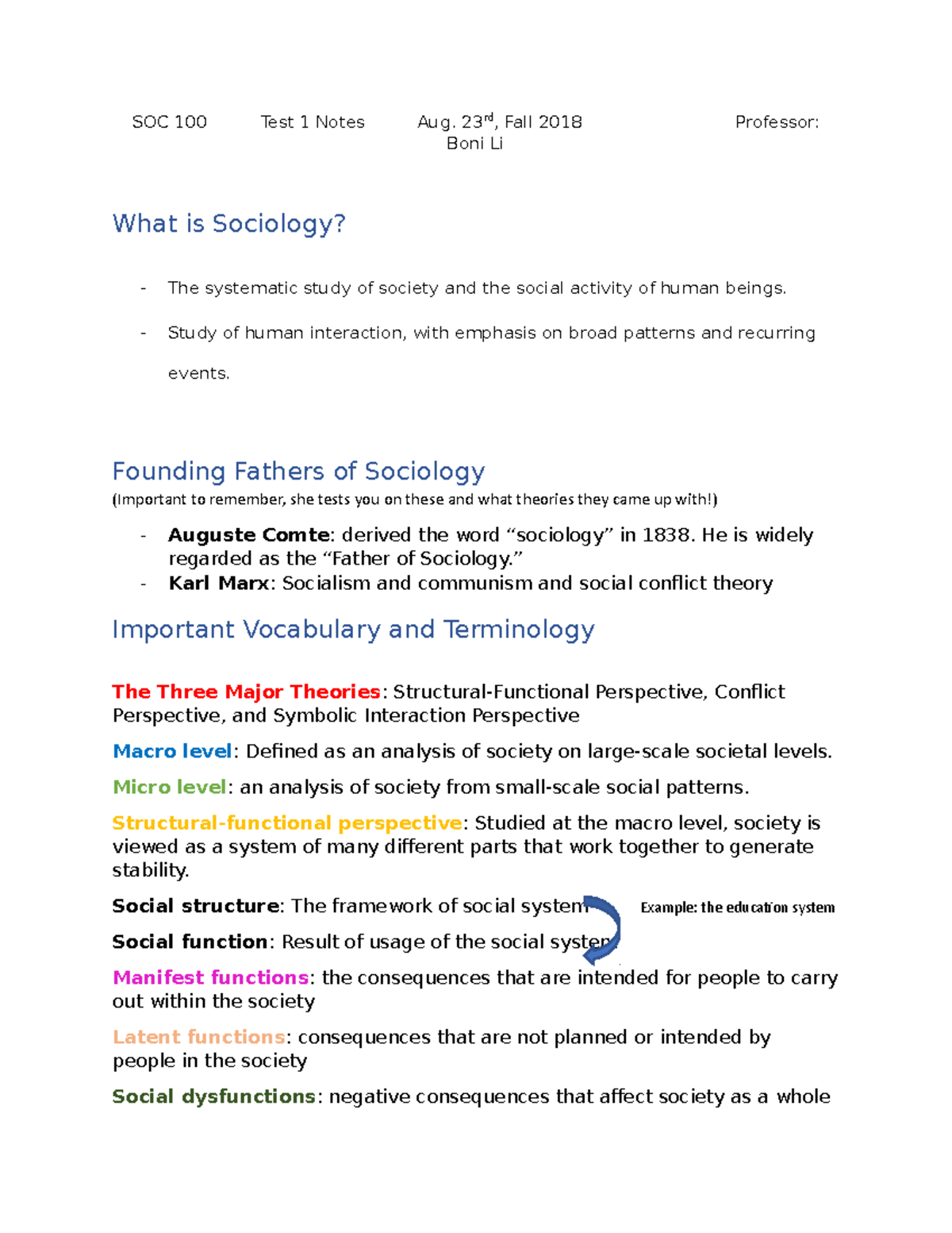 Sociology 100 Test 1 Notes - SOC 100 Test 1 Notes Aug. 23rd, Fall 2018 ...