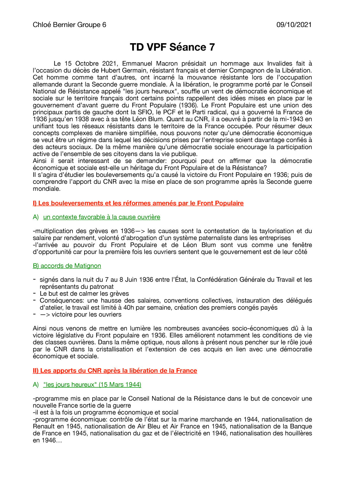 TD VPF S7 - Chloé Bernier Groupe 6 09/10/ TD VPF Séance 7 Le 15 Octobre ...