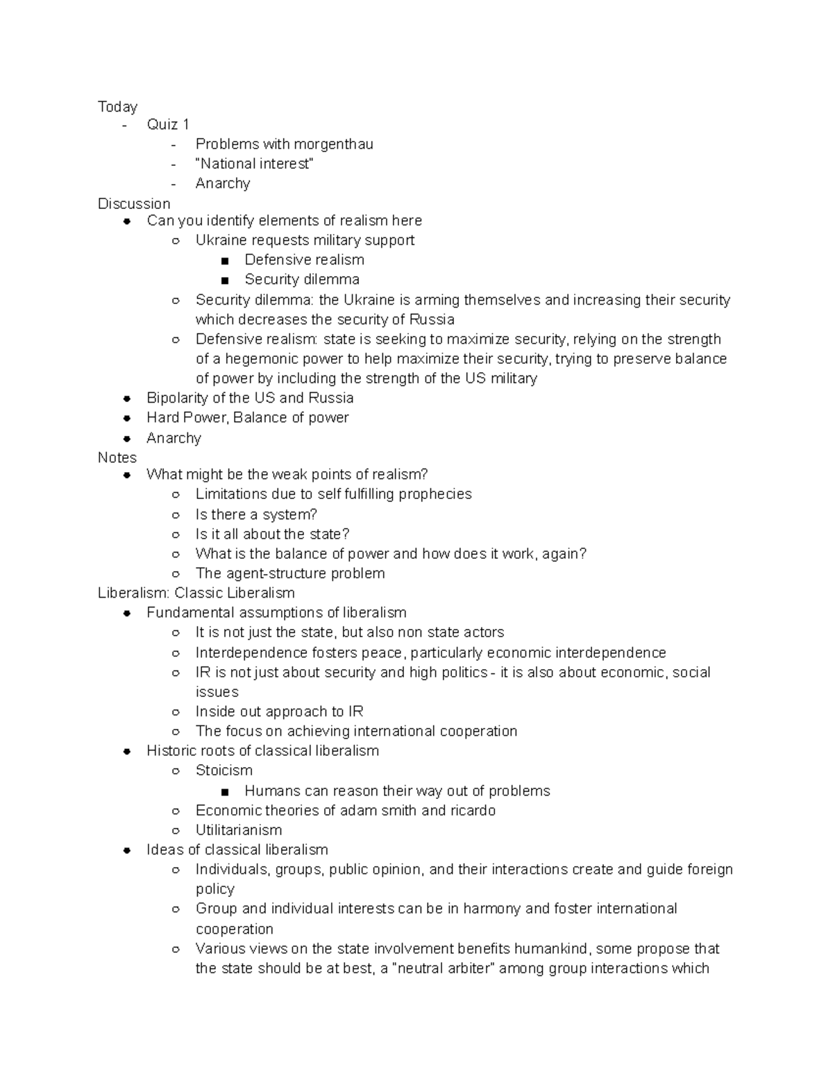 R POS 370 Notes 2 10 22 - Weaknesses of realism - Today - Quiz 1 ...