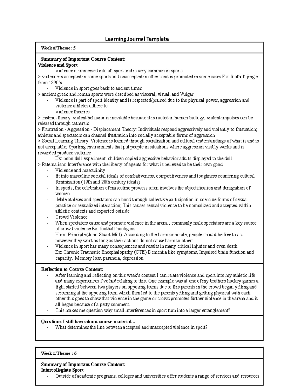 Learning Journal Template (1) - Learning Journal Template Week #/Theme ...