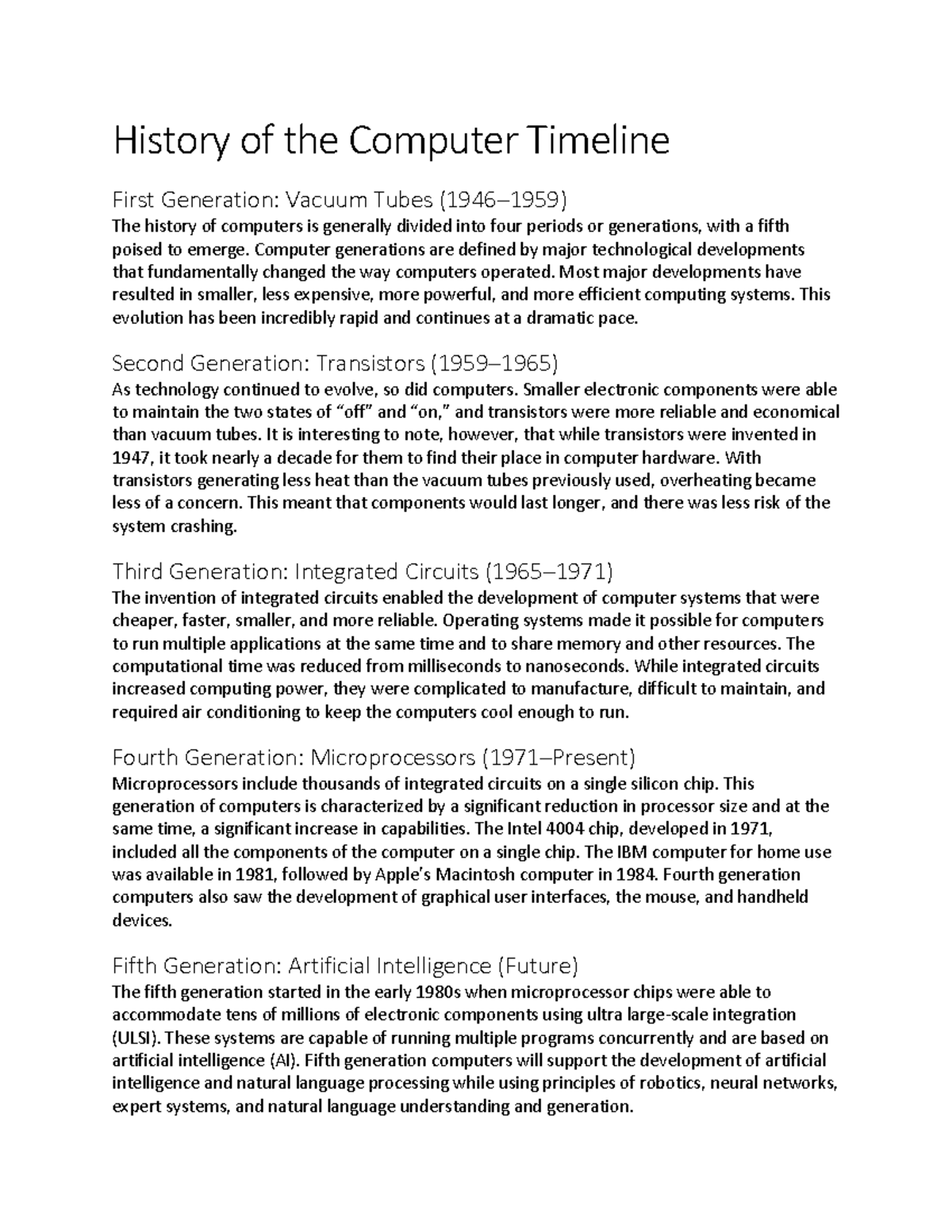 History Of The Computer Timeline
