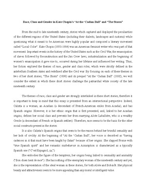 Race Class And Gender In Kate Chopin S At The Cadian Ball And The Storm Race Class And Studocu