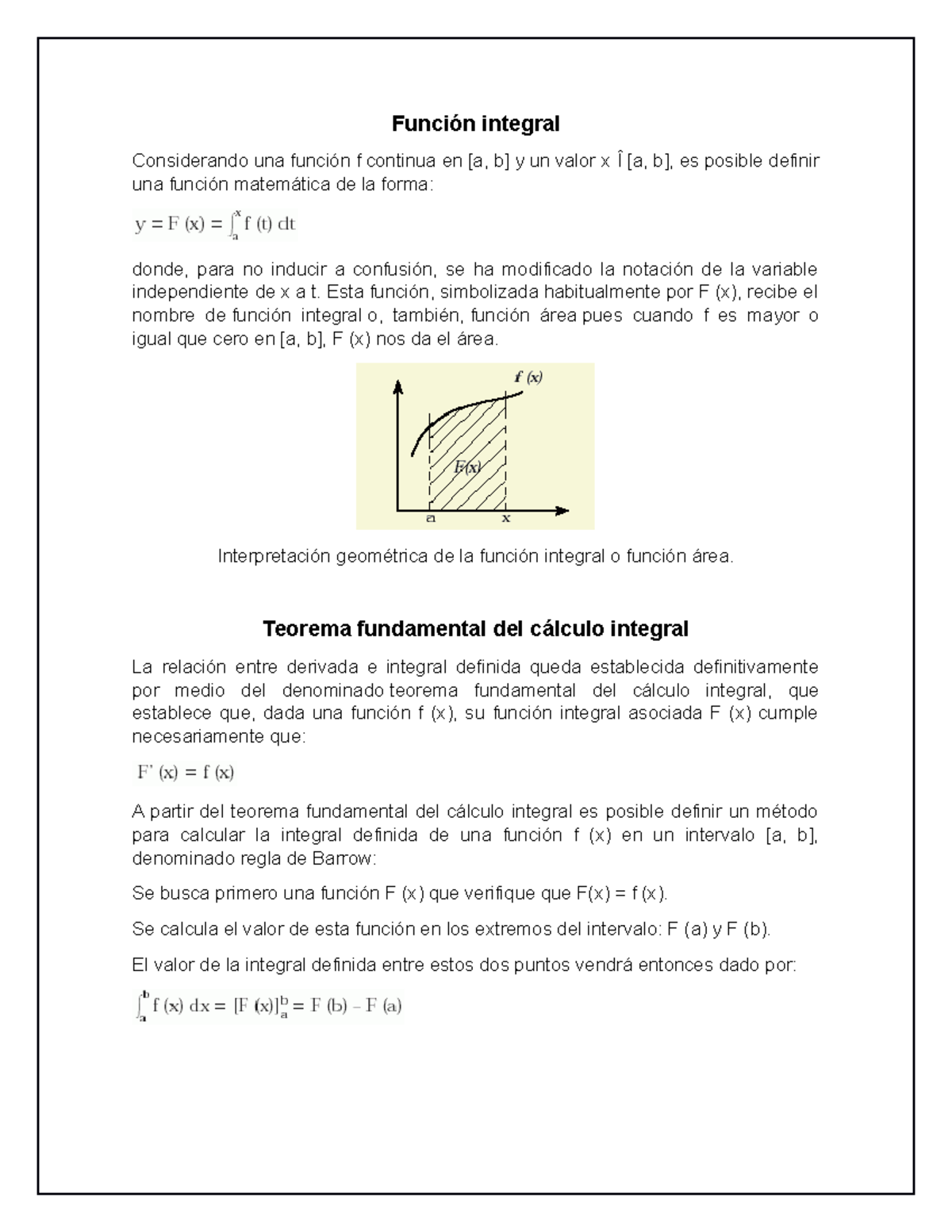 Función Integral - Función Integral Considerando Una Función F Continua ...