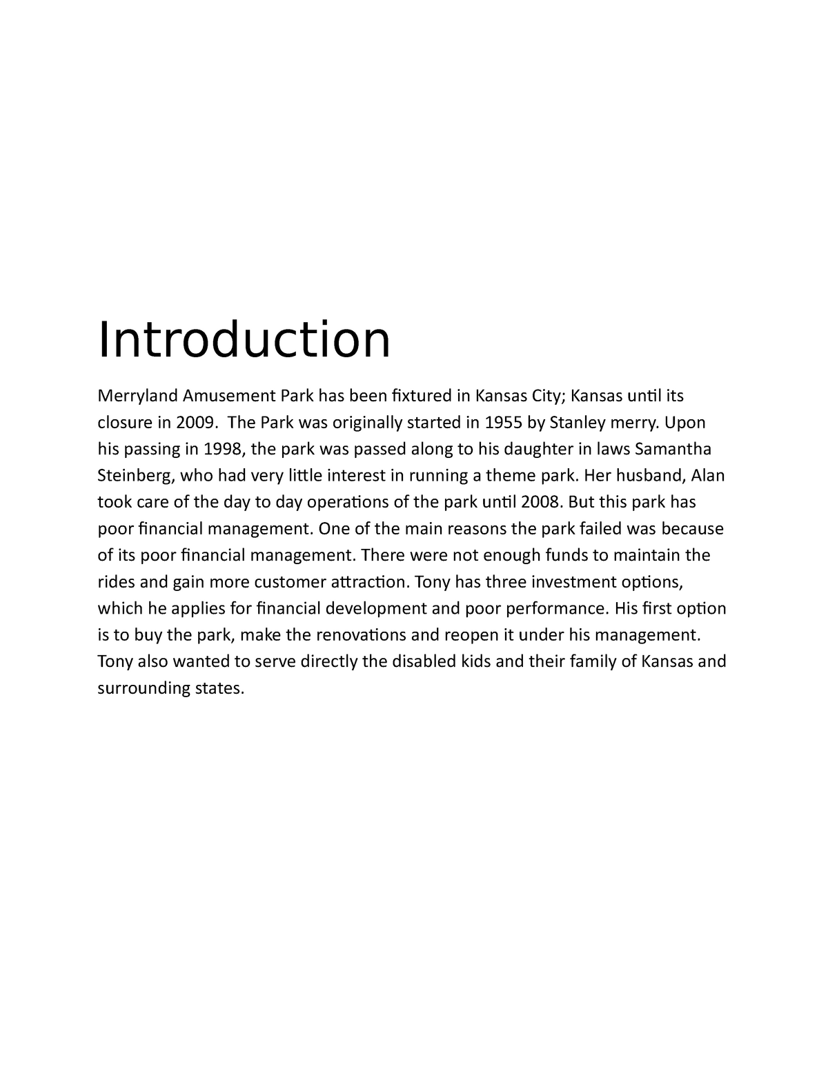 merryland amusement park case study 2009 solution