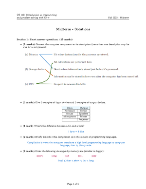 CS 110 Midterm Review - Summary Computer Science - CS 110 – Midterm ...