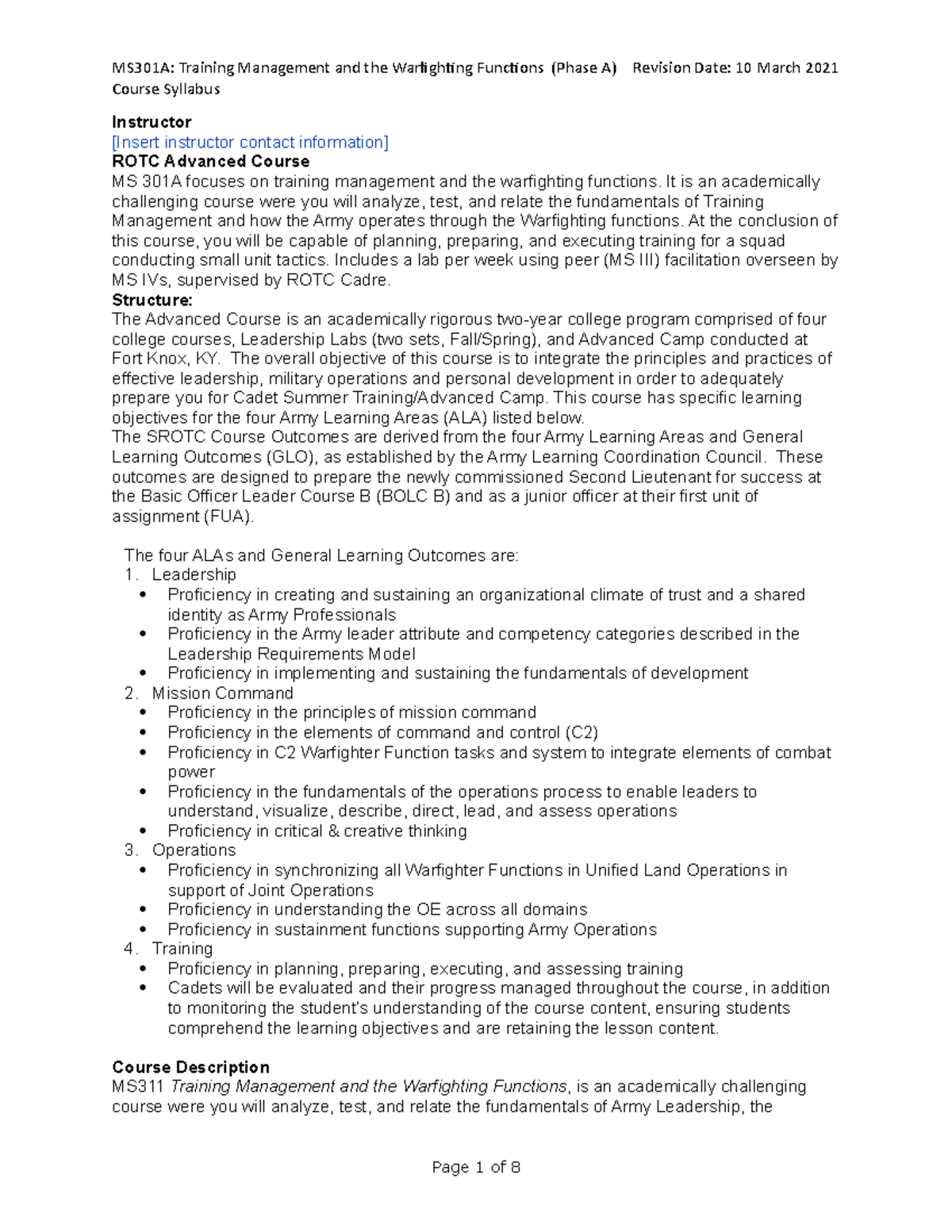 MSD 311 Syllabus - Nice - Course Syllabus Instructor [Insert Instructor ...