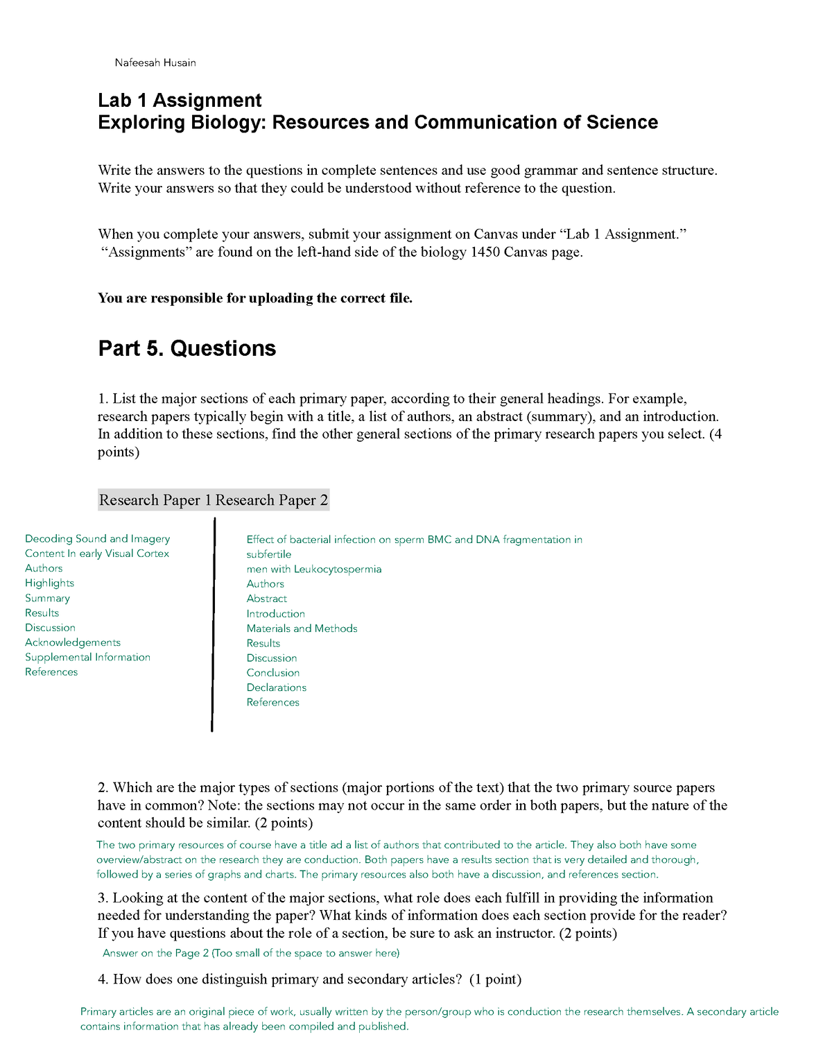 Lab 1 Assignment - Lab 1 Assignment Exploring Biology: Resources And ...