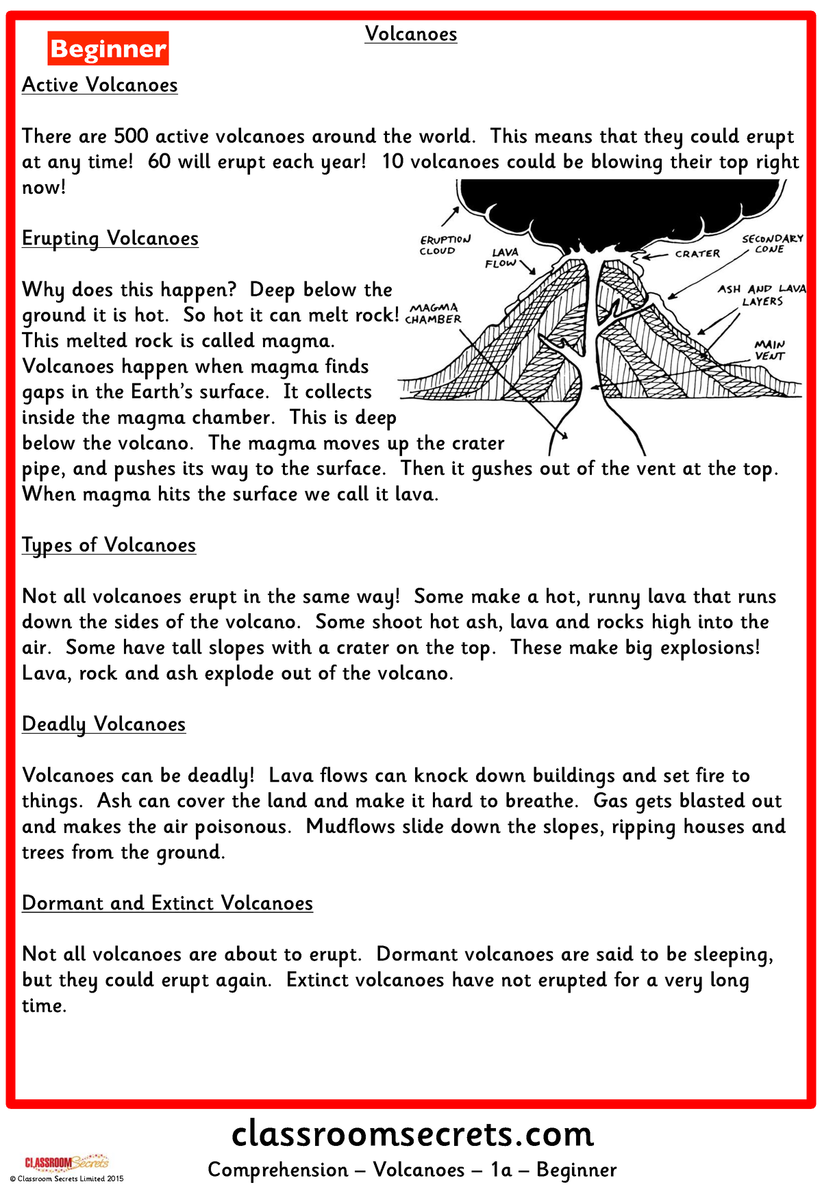 Comprehension - Nonthign - Classroomsecrets Comprehension – Volcanoes ...