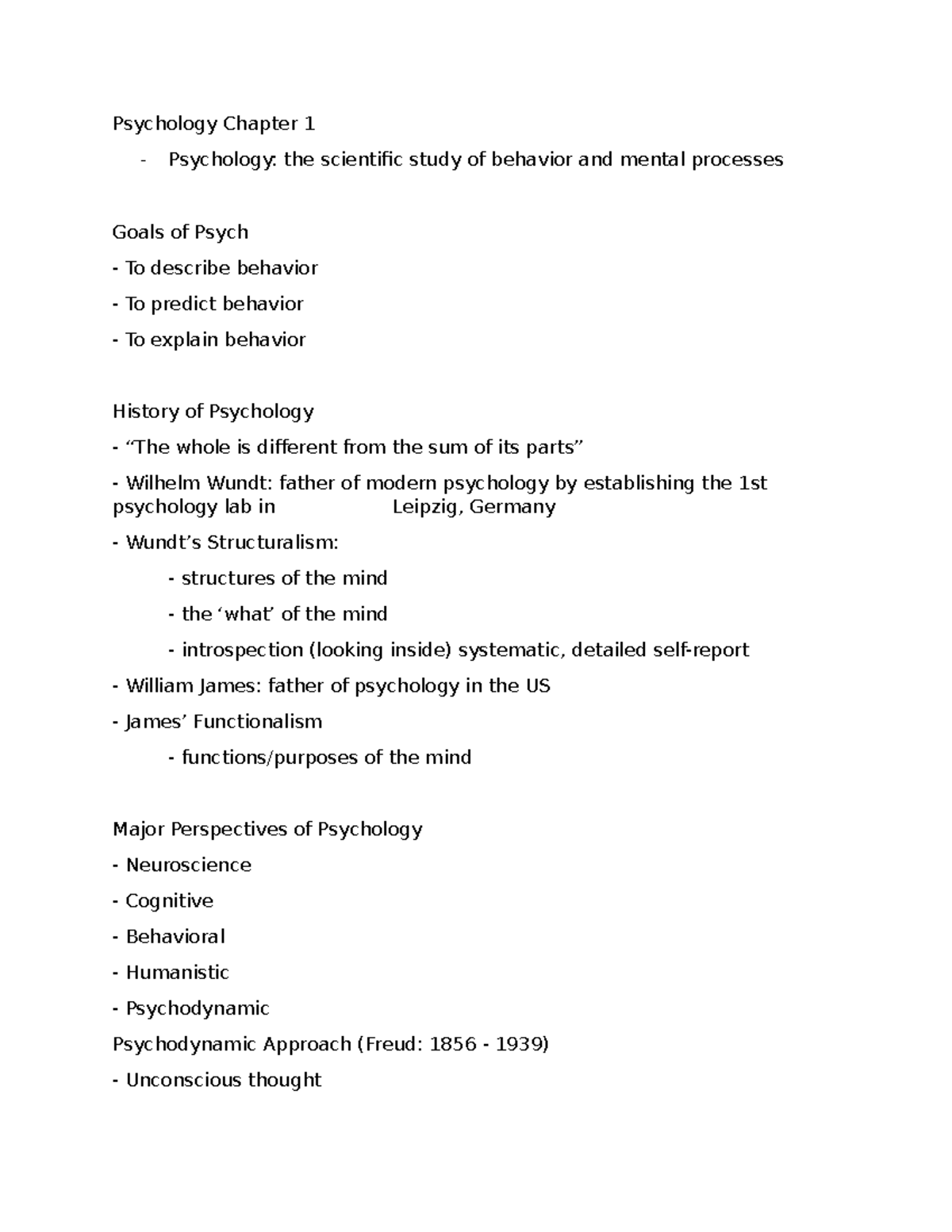 Psychology Chapter 1 - Studocu