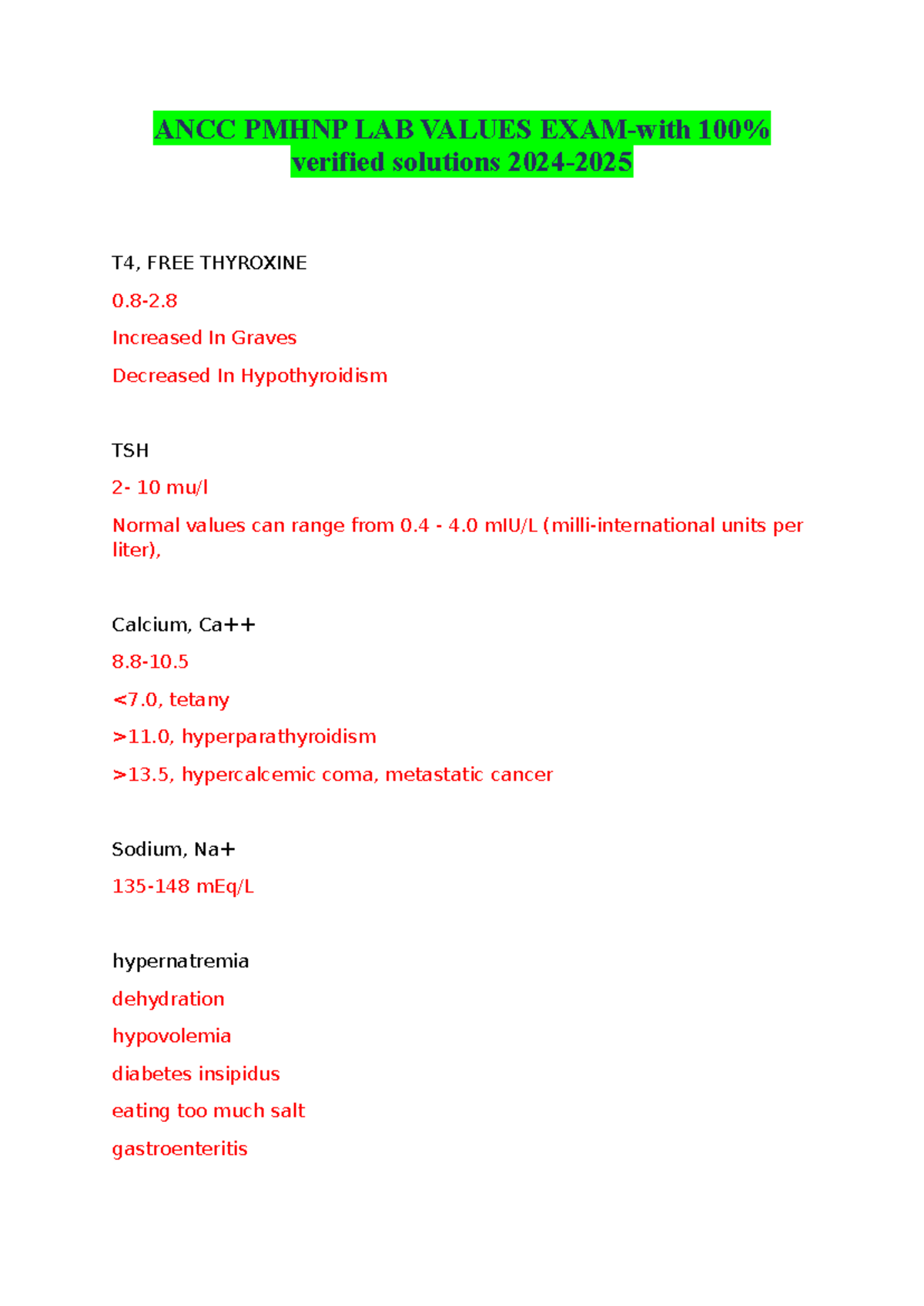 ANCC Pmhnp LAB Values EXAM-with 100% verified solutions 2024-2025 ...