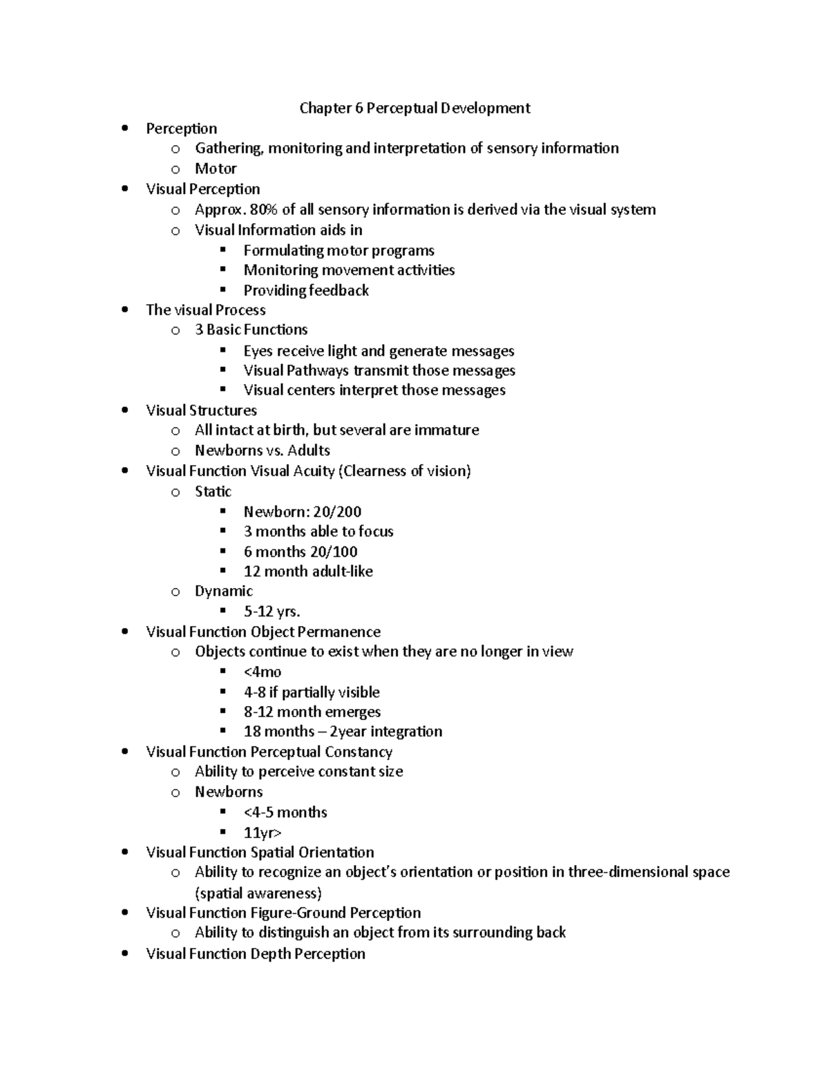 Chapter 6 Perceptual Development - Chapter 6 Perceptual Development ...