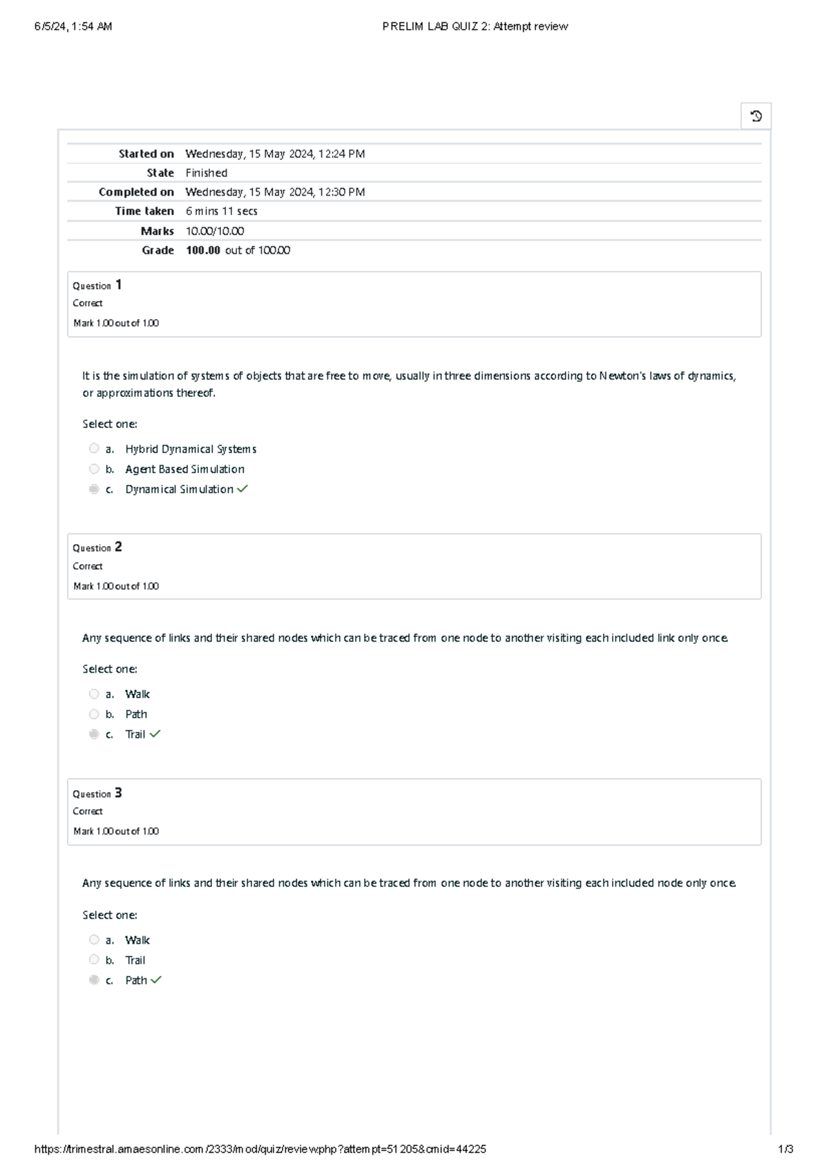 Prelim LAB QUIZ 2 Attempt review - Started on Wednesday, 15 May 2024 ...