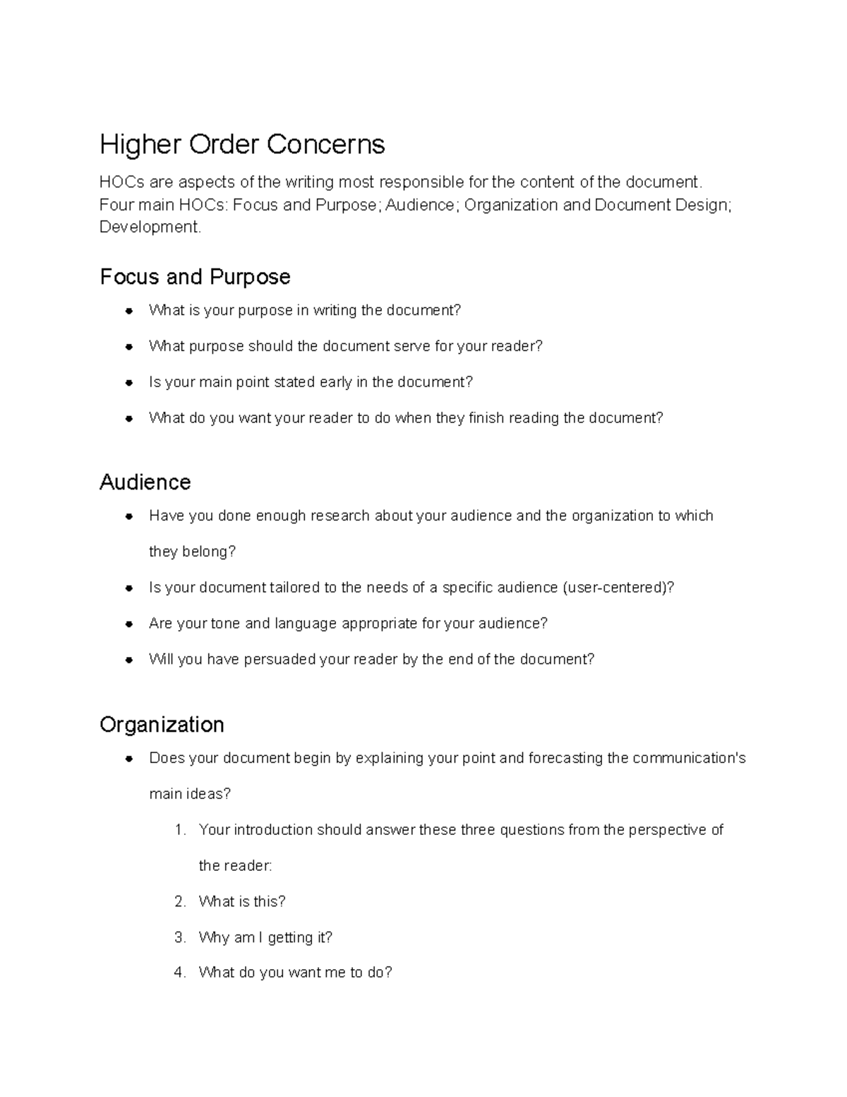 higher order concerns in essay writing