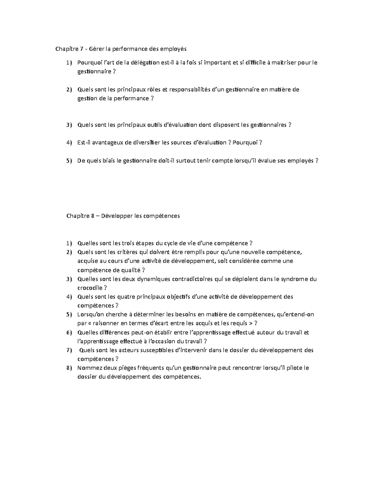 Question révision HR  Résumé Gestion des ressources humaines