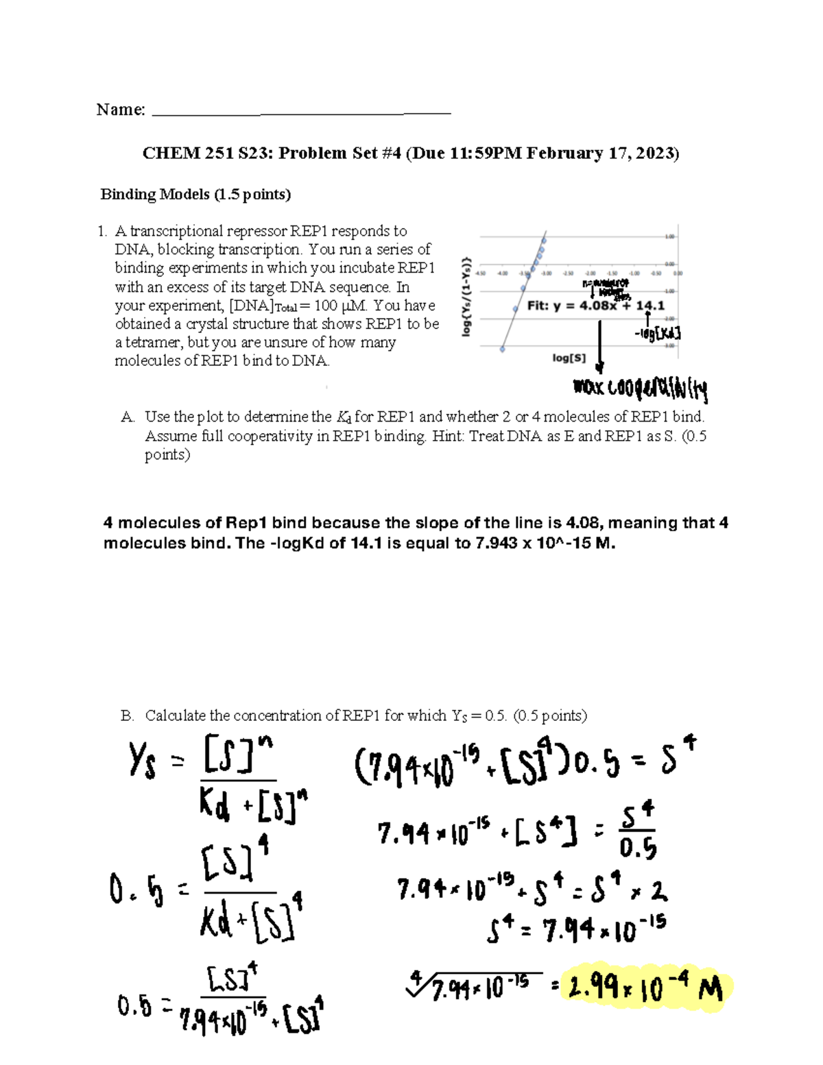 Problem Set 4 - Name: CHEM 251 S23: Problem Set #4 (Due 11:59PM ...