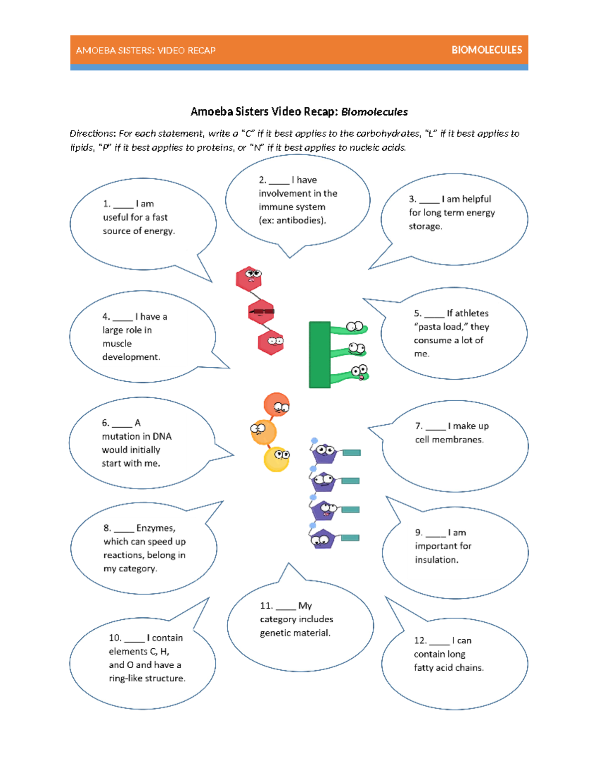 A.S. Biomolecules Biomolecule review AMOEBA SISTERS VIDEO RECAP