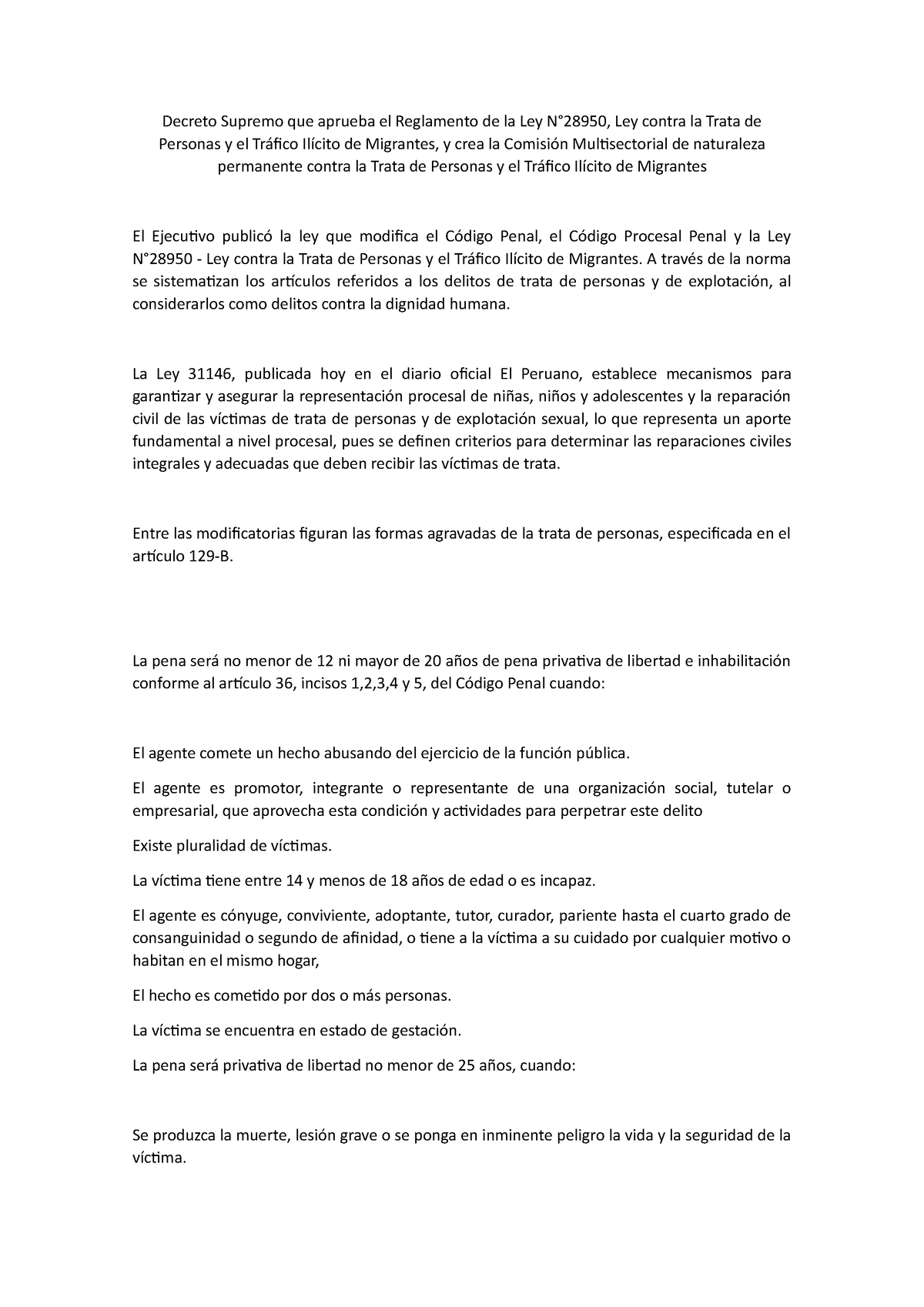 Decreto Supremo Que Aprueba El Reglamento De La Ley N - A Través De La ...