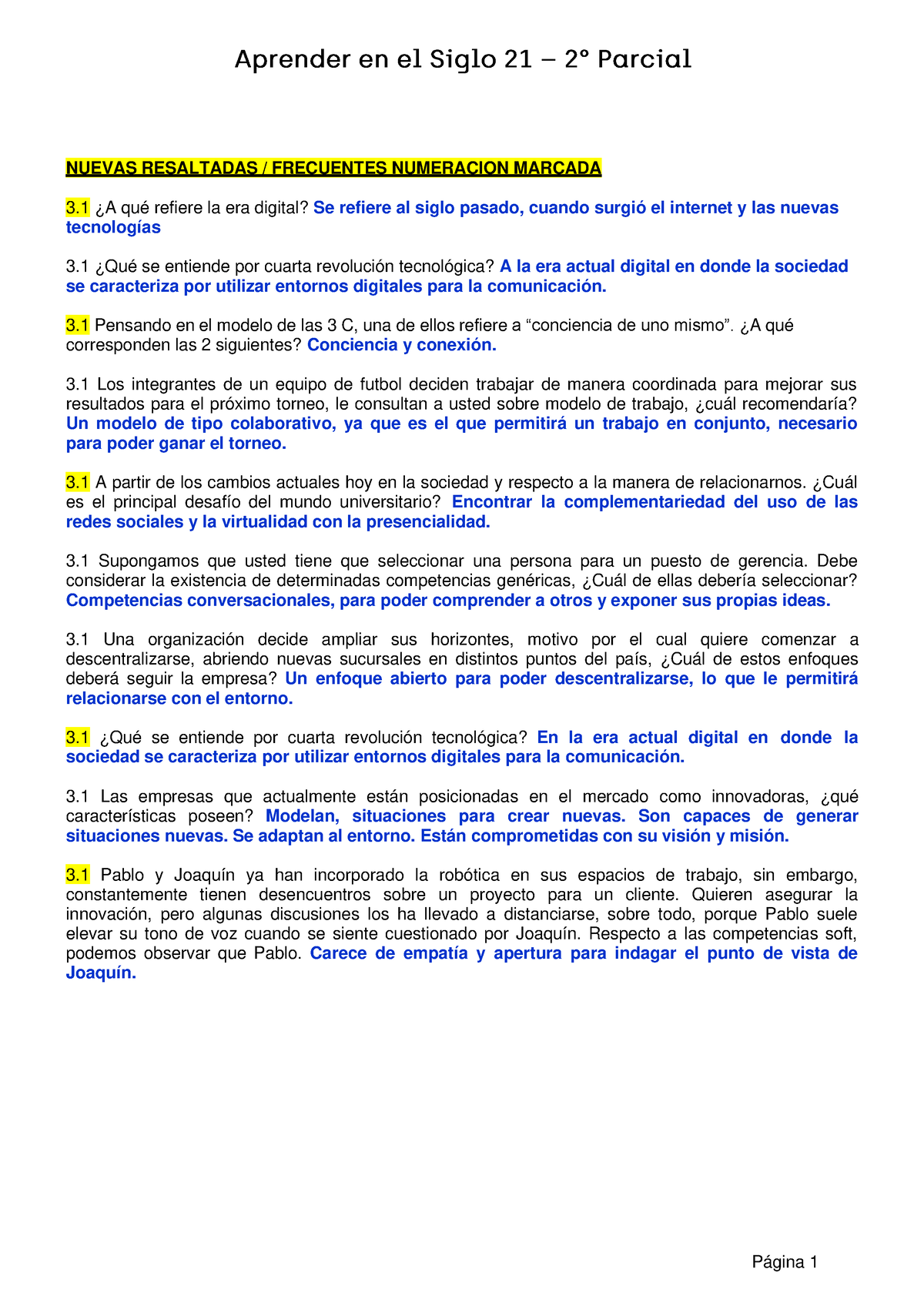 2° Parcial Aprender - Preguntero - NUEVAS RESALTADAS / FRECUENTES ...