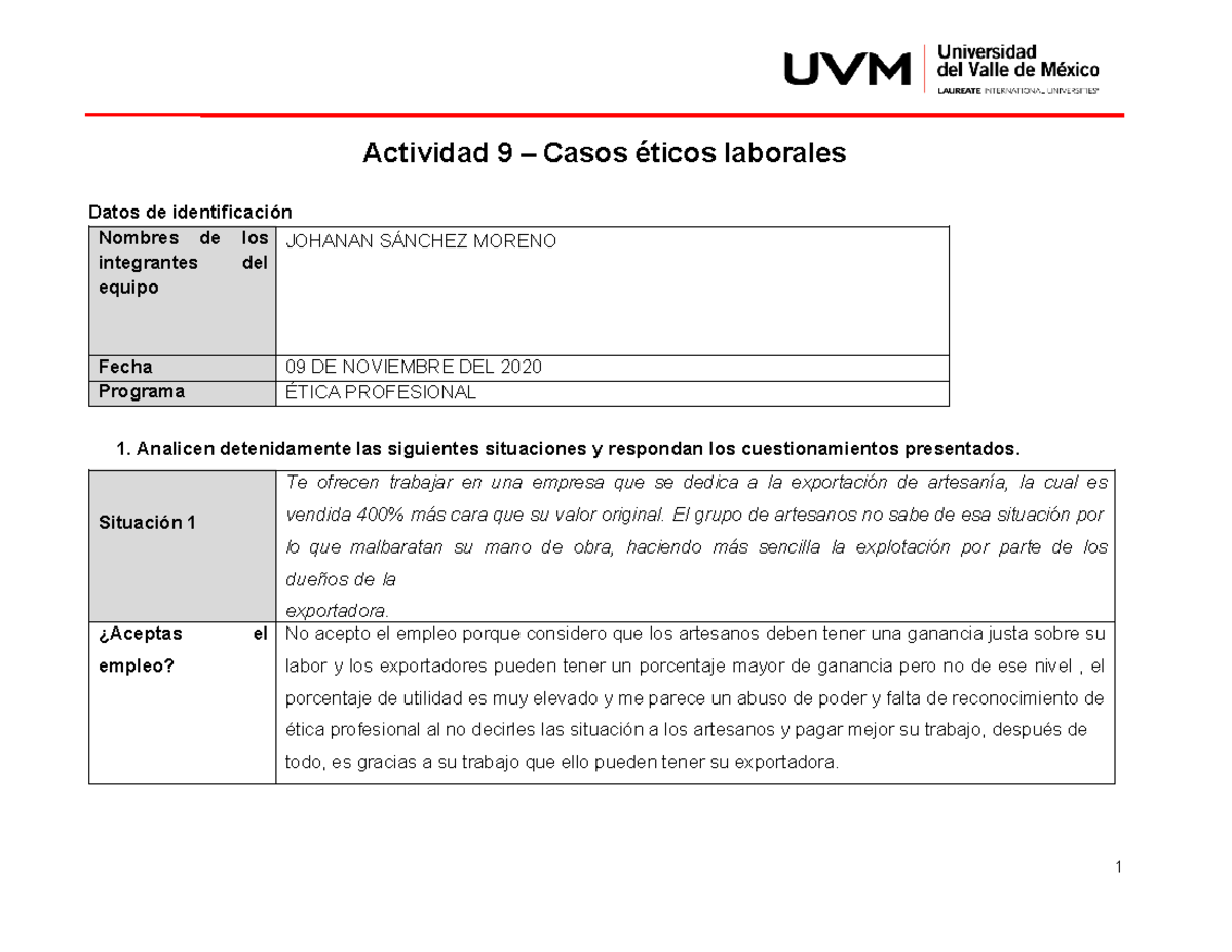 A8 Jsm Resumen Ética Profesional Actividad 9 Casos éticos