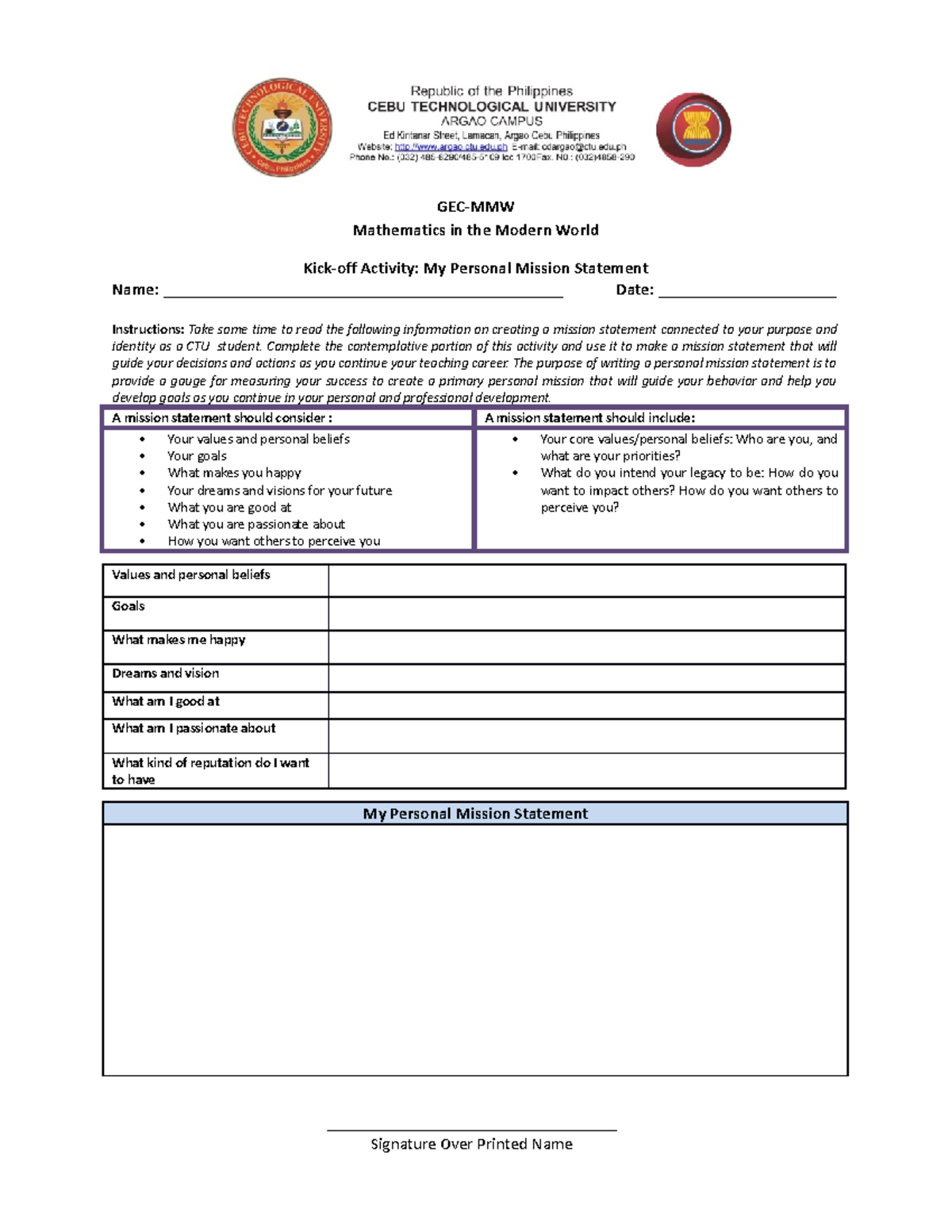 GEC-MMW-Kick-off Activity My Personal Mission Statement - GEC-MMW ...