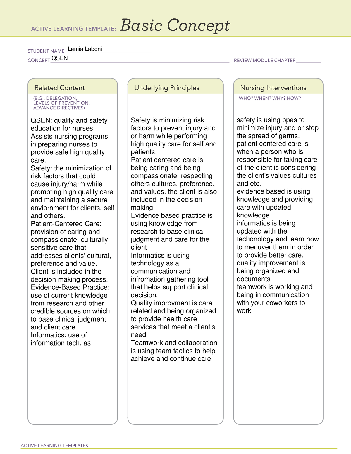 BC QSEN Ati basic concept active learning template ACTIVE LEARNING