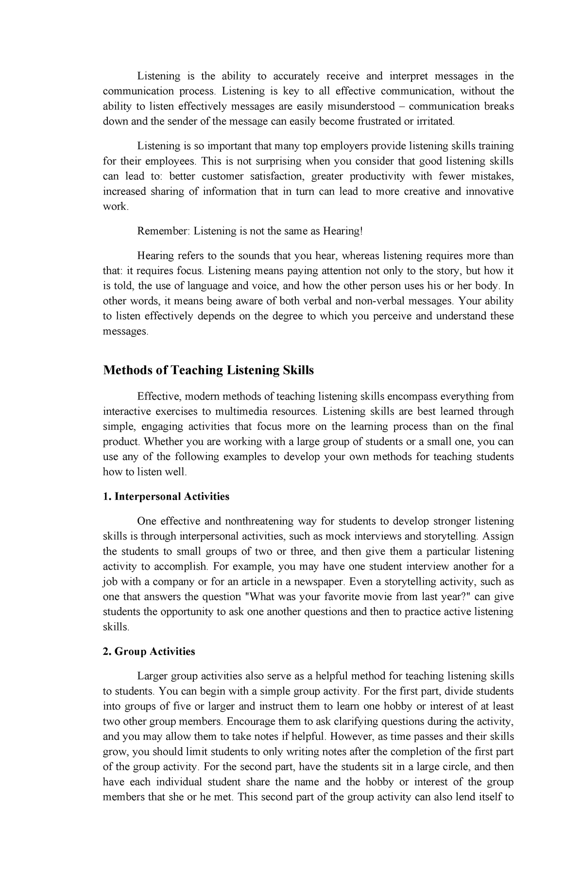 literature review about listening skill