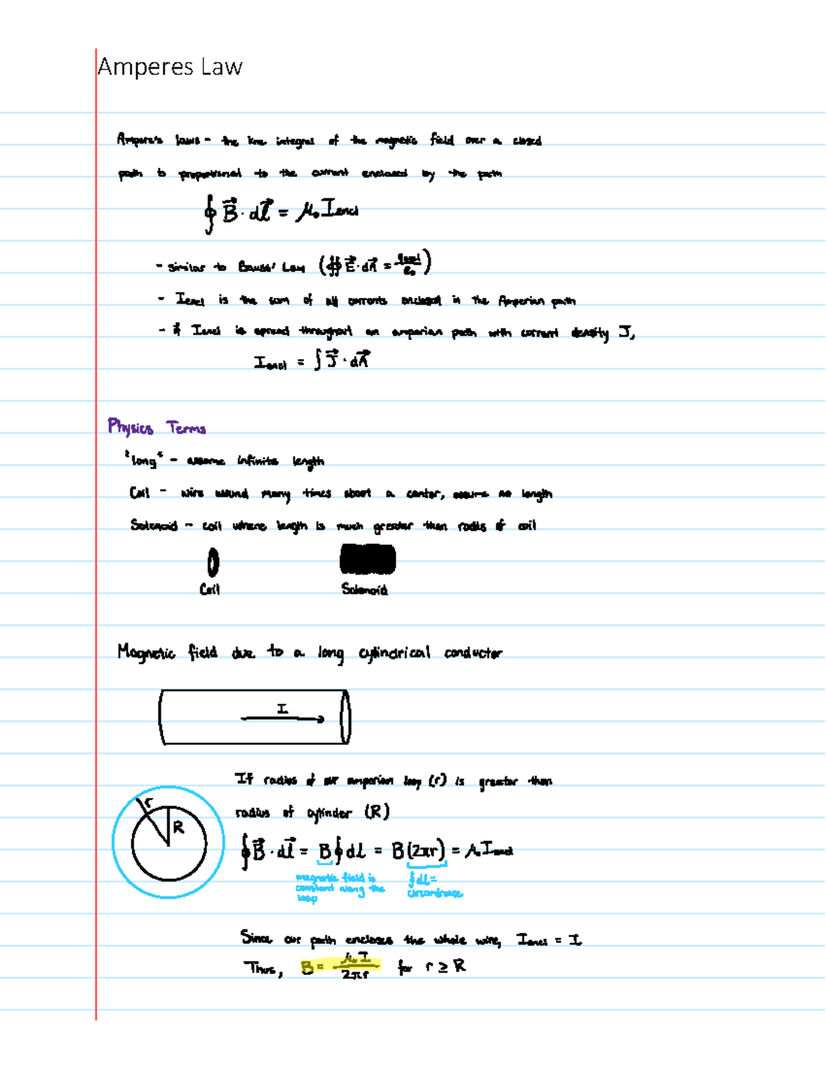 Amperes Law - PHYS 1200 - Studocu