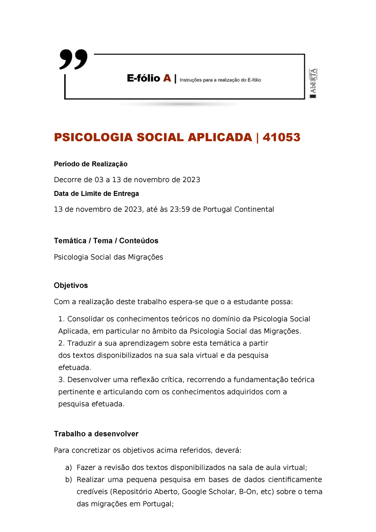 Enunciado E-fólio A PSocial Aplicada 2023-2024 - PSICOLOGIA SOCIAL ...