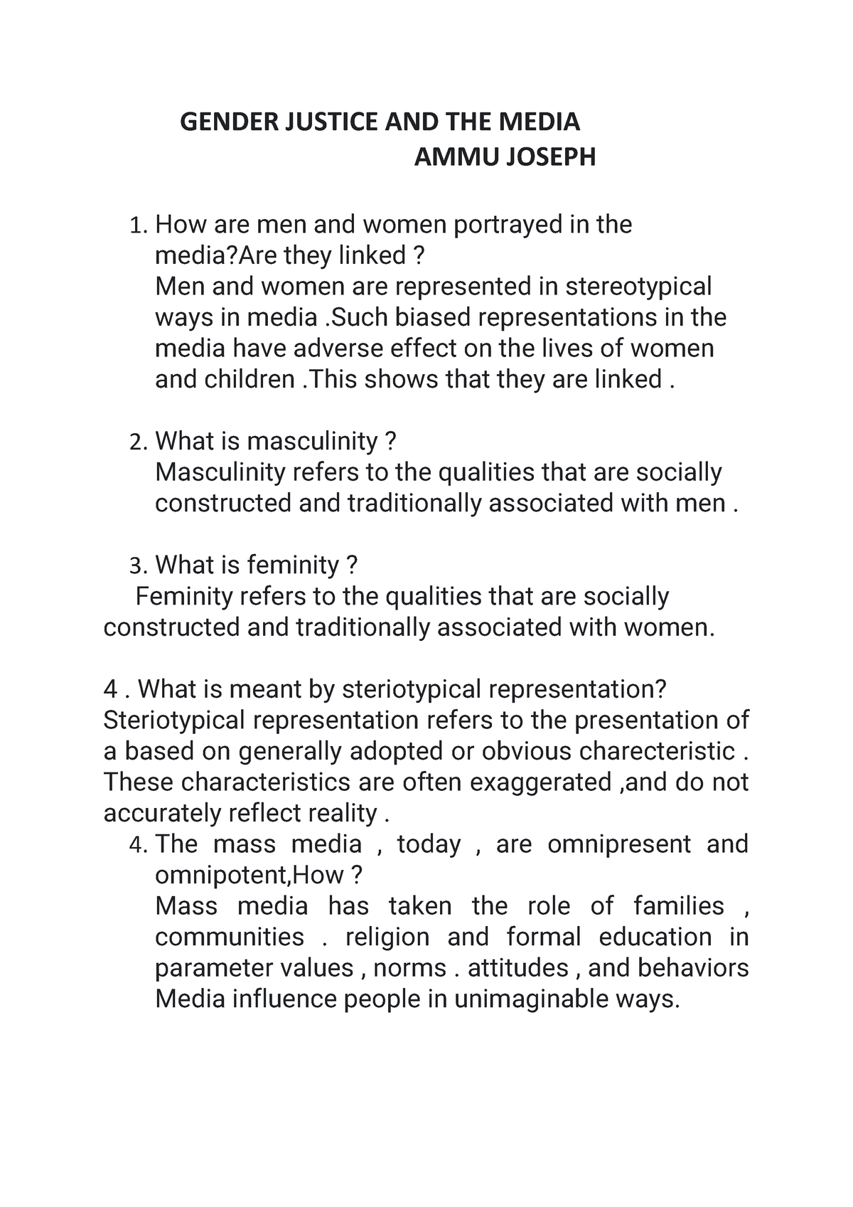 gender justice and media essay