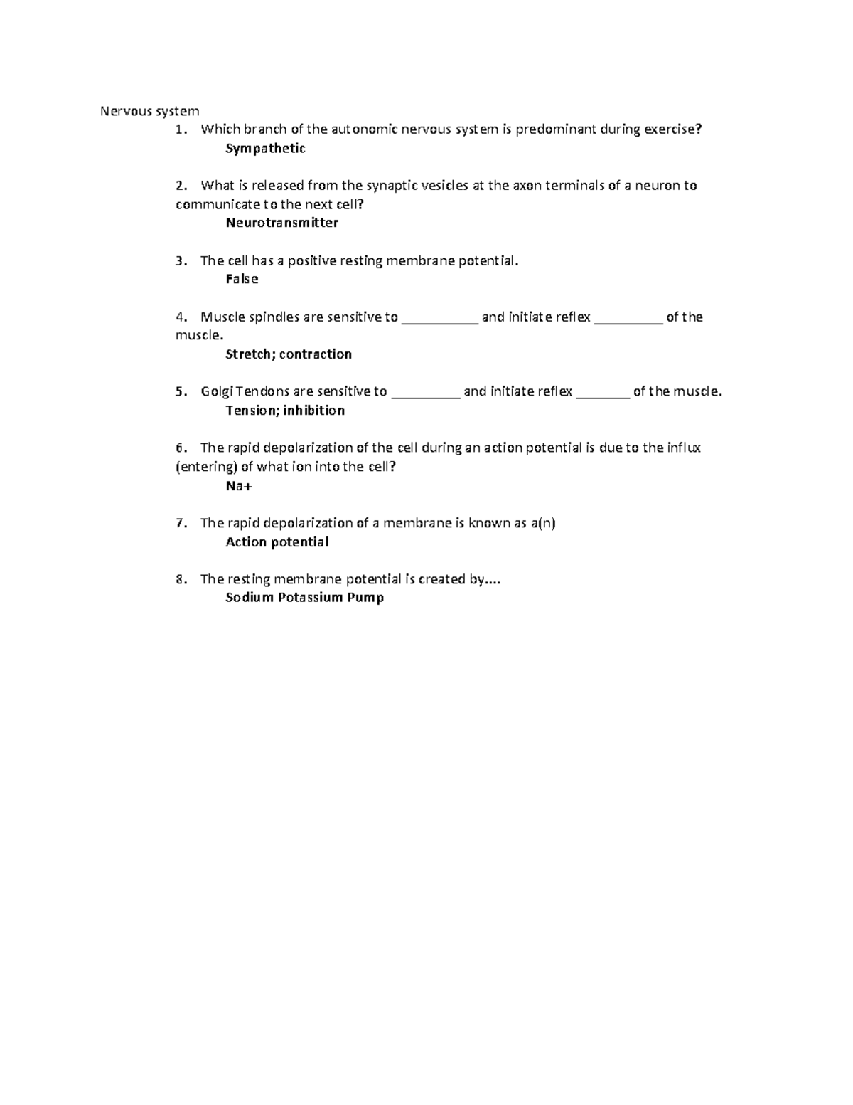 Nervous System Questions And Answers Pdf Grade 10