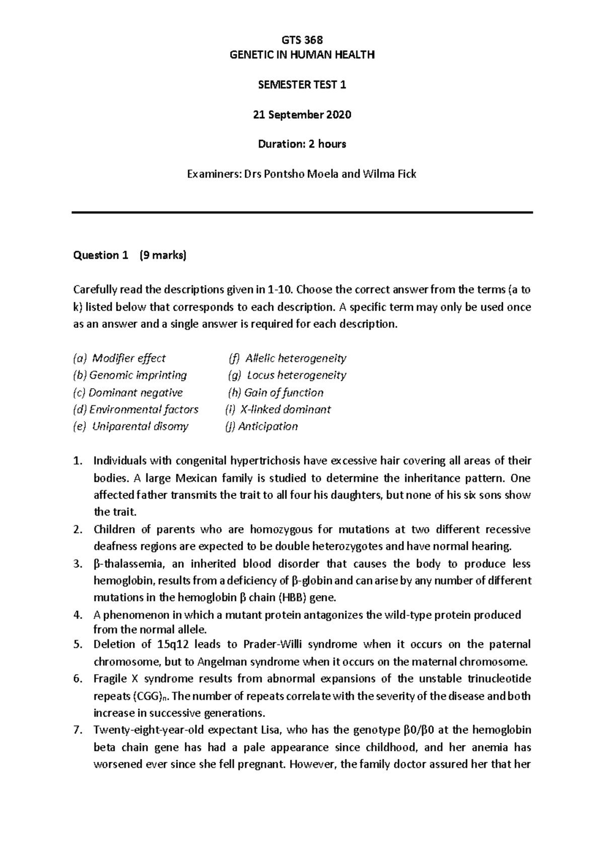 GTS 368 Semester test 1 2020 Practice question paper - GTS 368 - UP ...