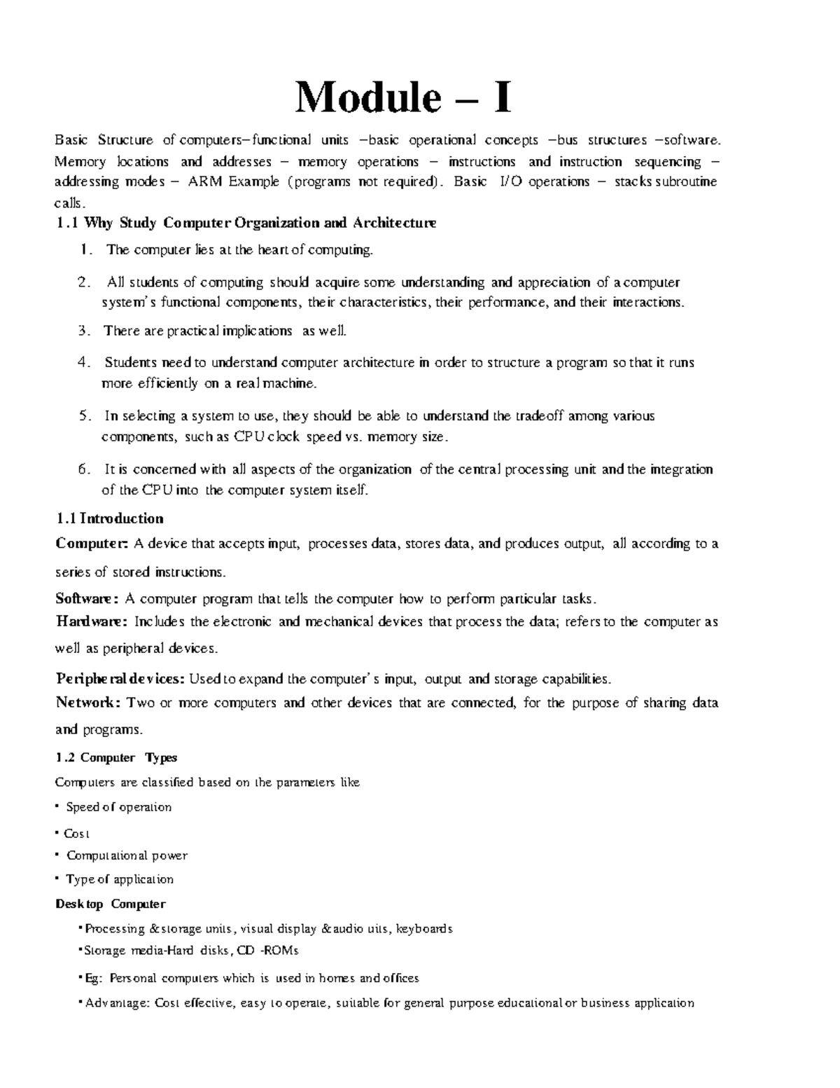 Computer Organisation And Architecture Unit 1 - Module I Basic ...