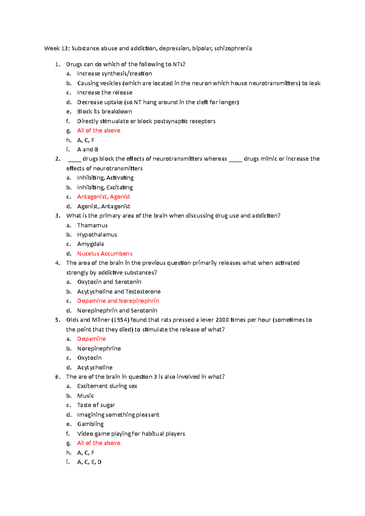 Week 13 MCQ Answers - Week 13: Substance abuse and addiction ...