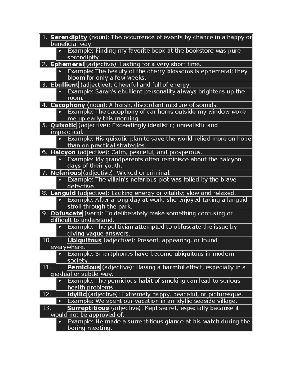 English words in sentences - 1. Serendipity (noun): The occurrence of ...