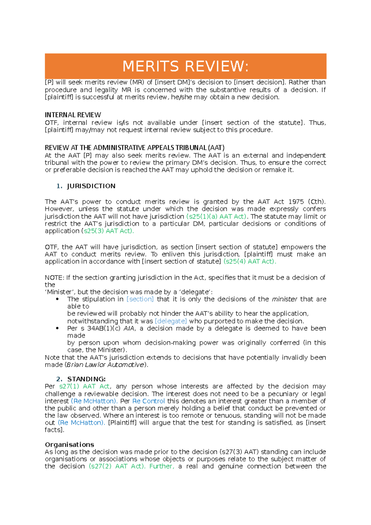 Admin notes - MERITS REVIEW: [P] will seek merits review (MR) of ...