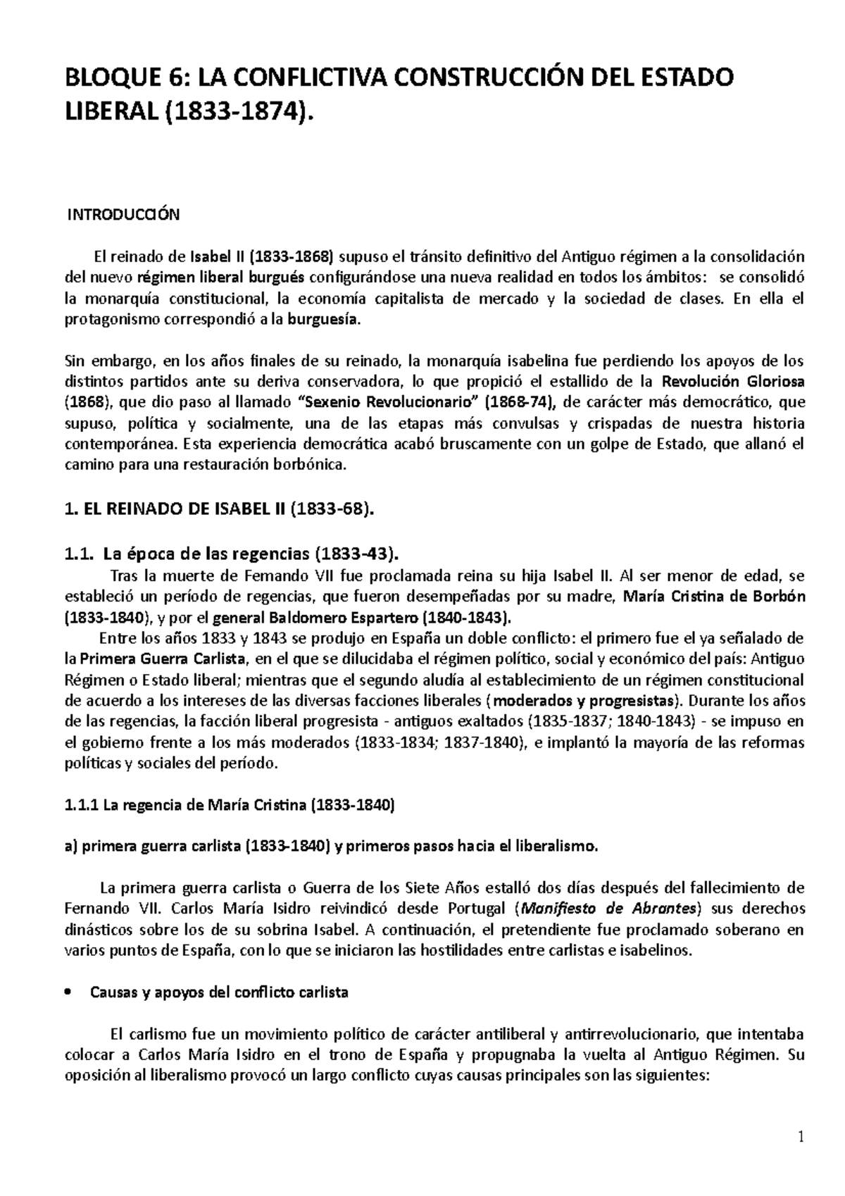 Bloque 6. La Conflictiva Construcción Del Estado Liberal (1833-1874 ...