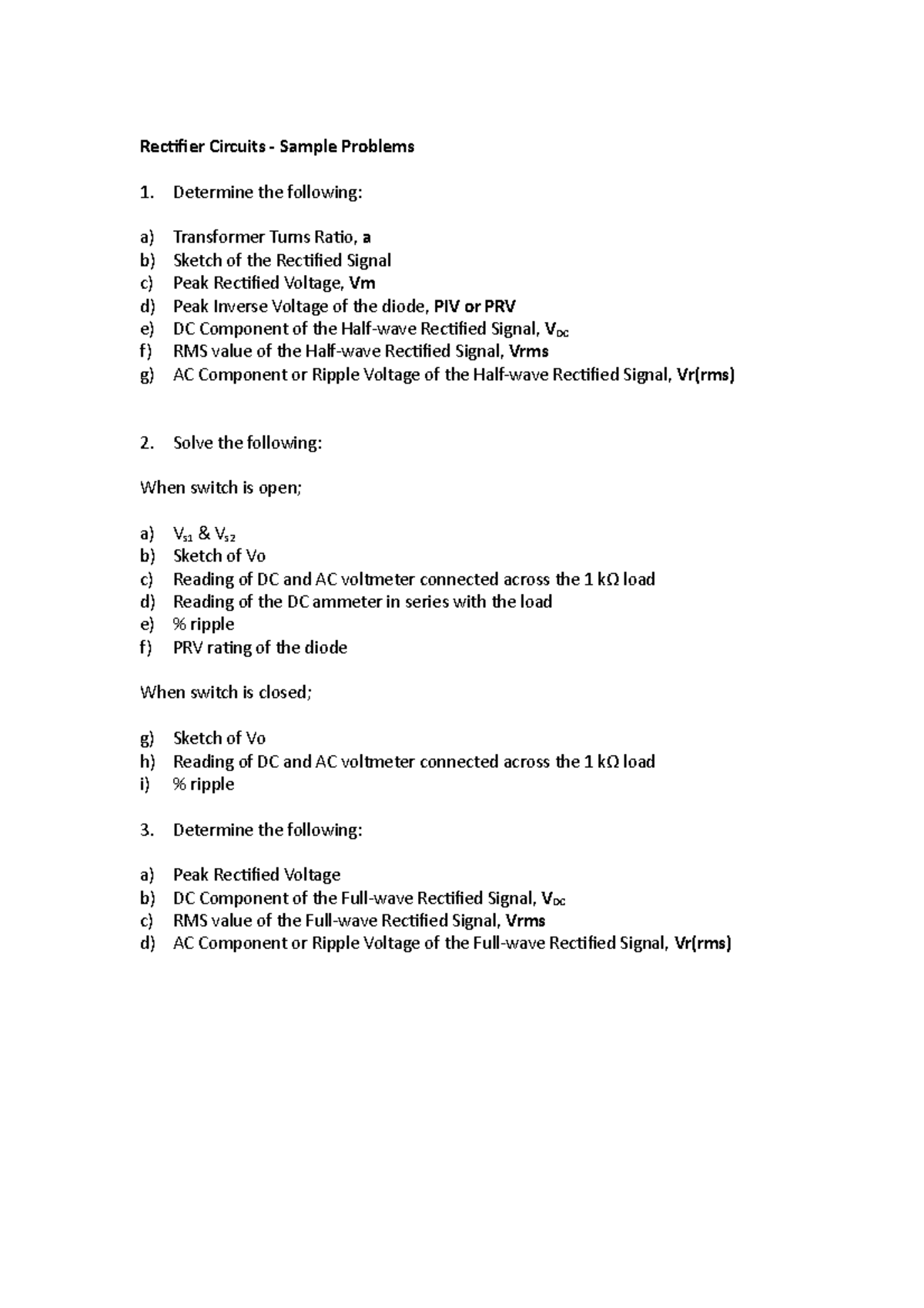 [Template] Rectifier Circuits sample problems Rectifier Circuits